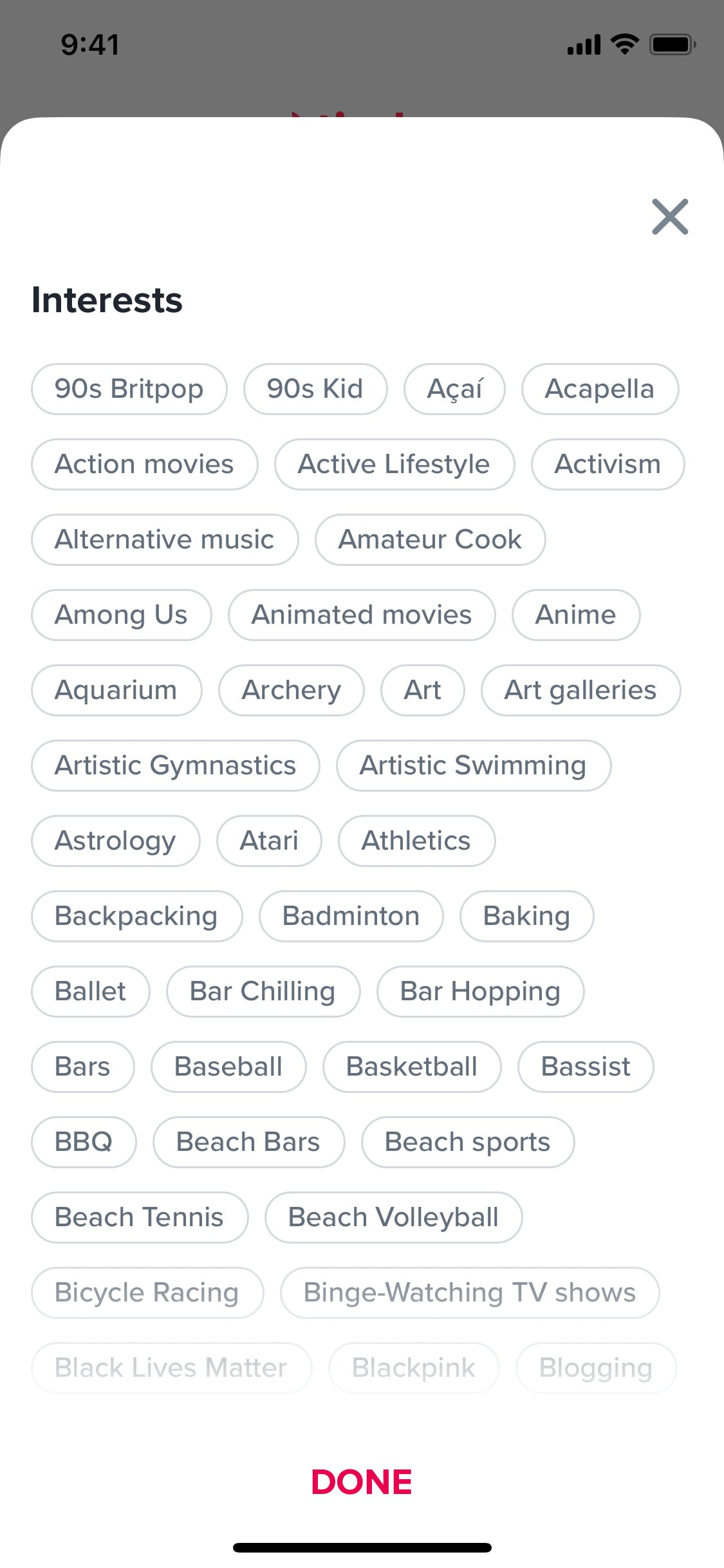 Tinder iOS screen 376