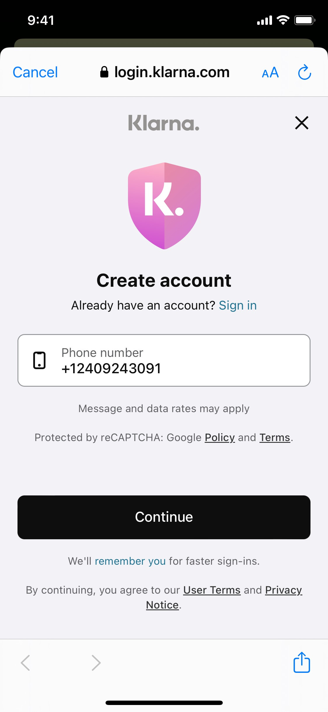 Klarna iOS screen 556