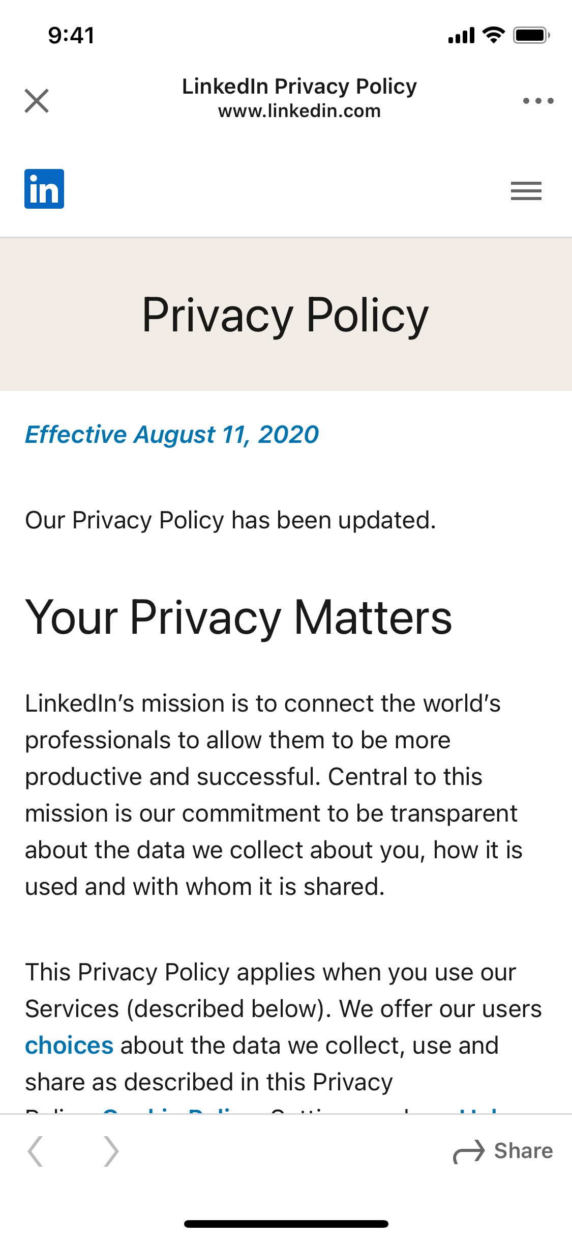 LinkedIn iOS screen 303