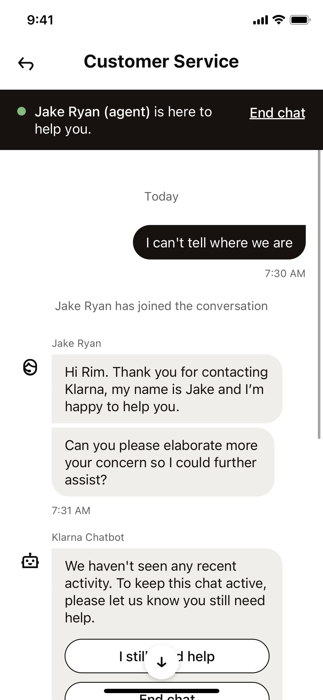 Klarna iOS screen 207