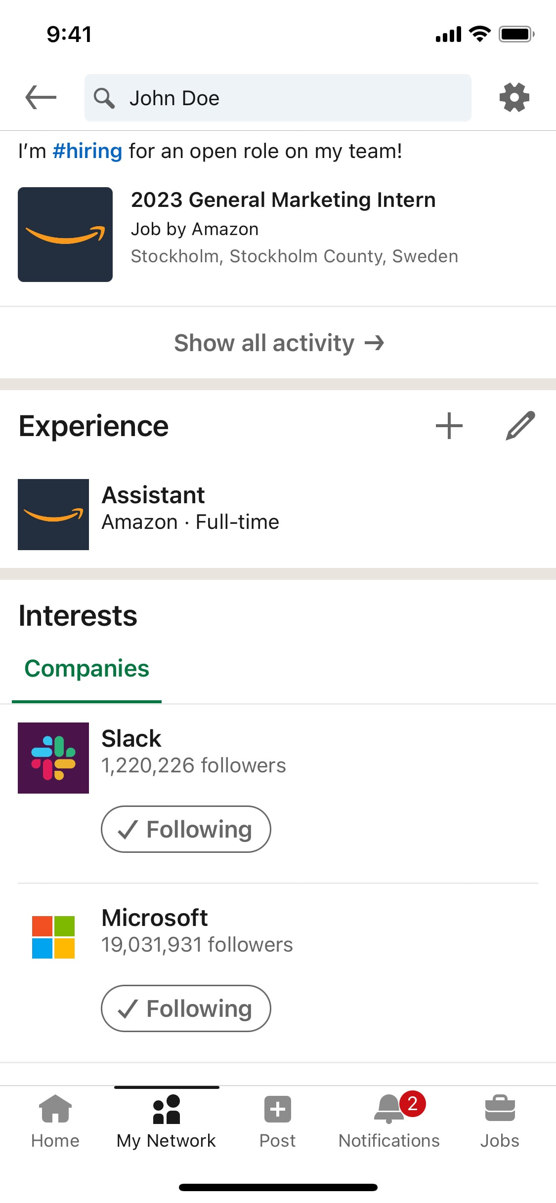 LinkedIn iOS screen 68