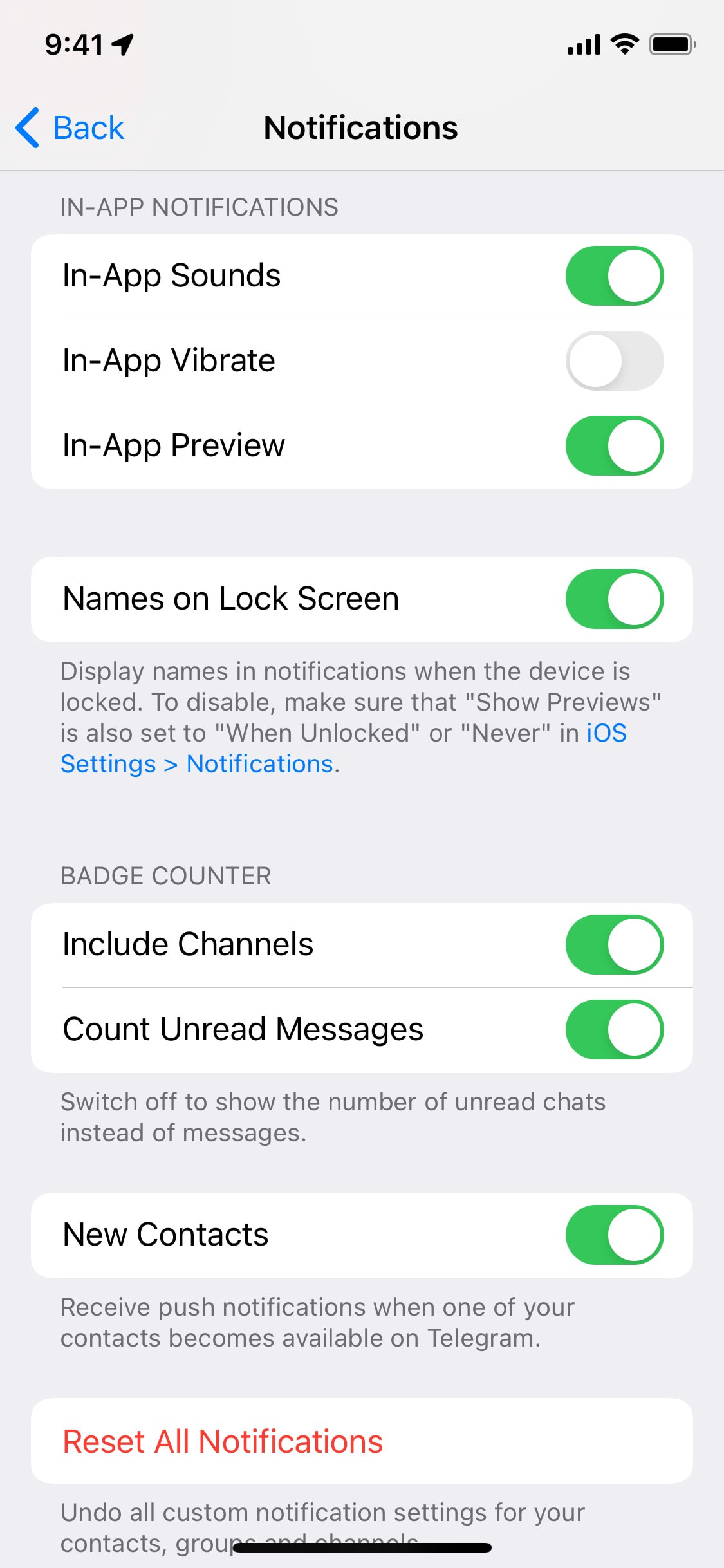 Telegram iOS screen 619