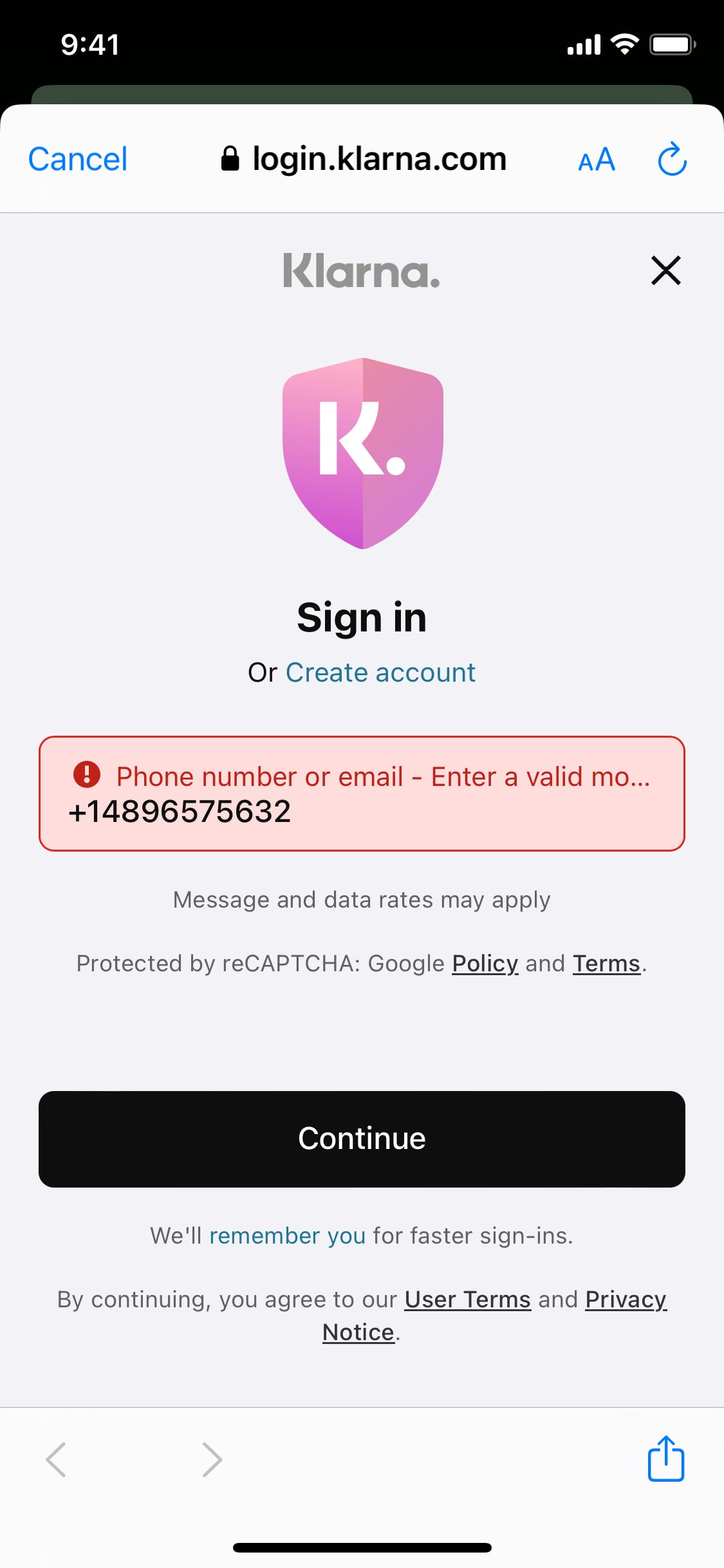 Klarna iOS screen 215