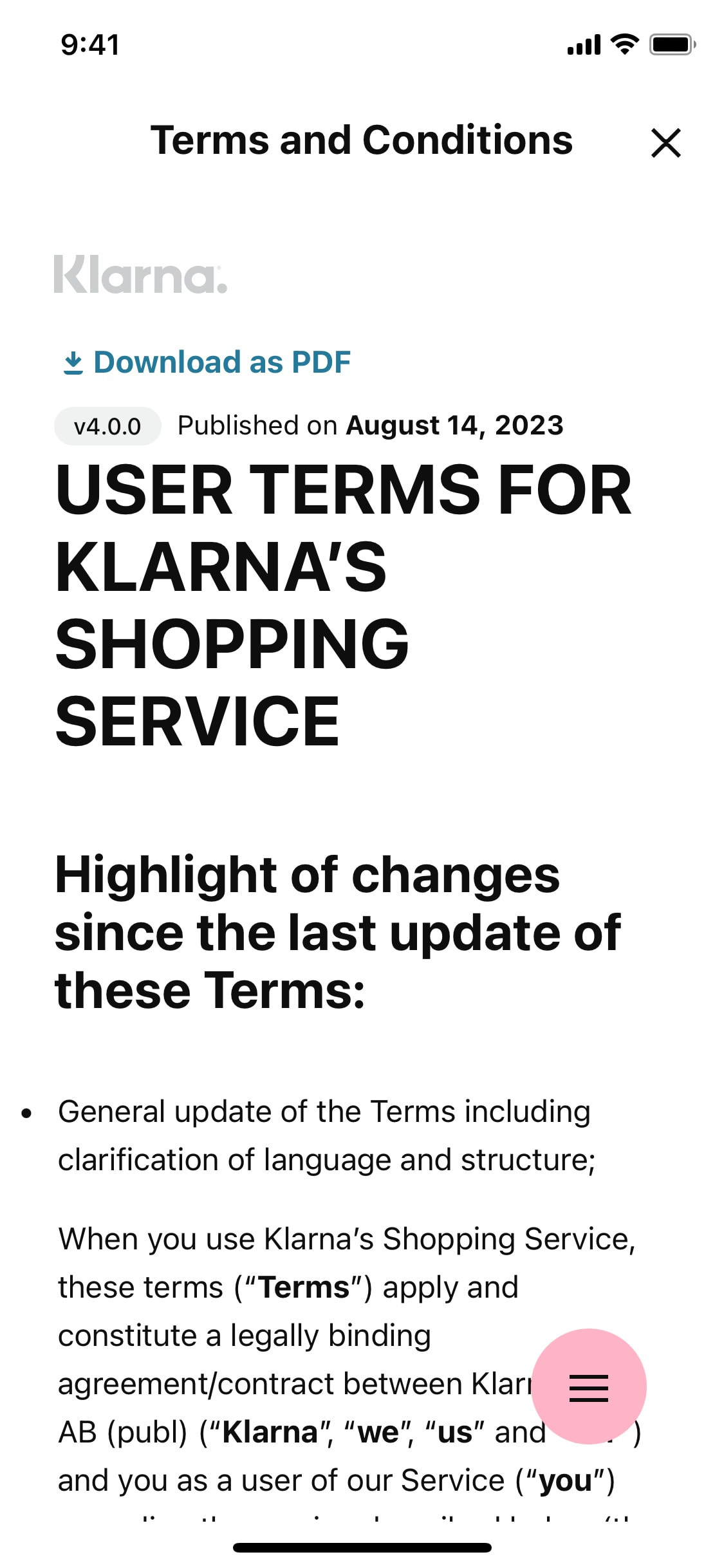 Klarna iOS screen 133
