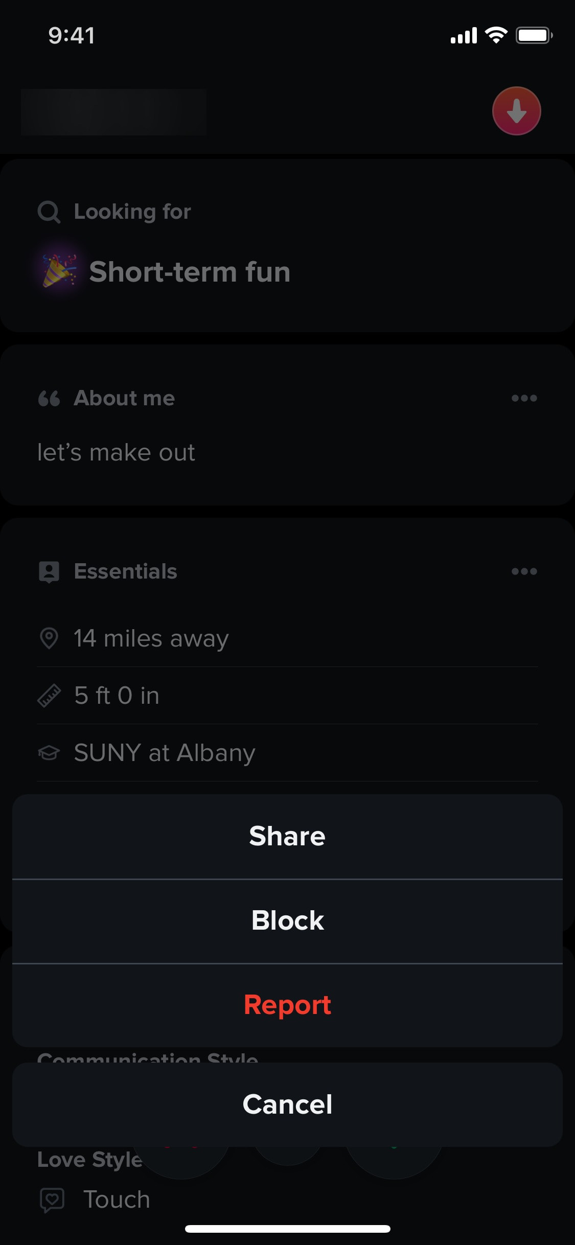 Tinder iOS screen 459