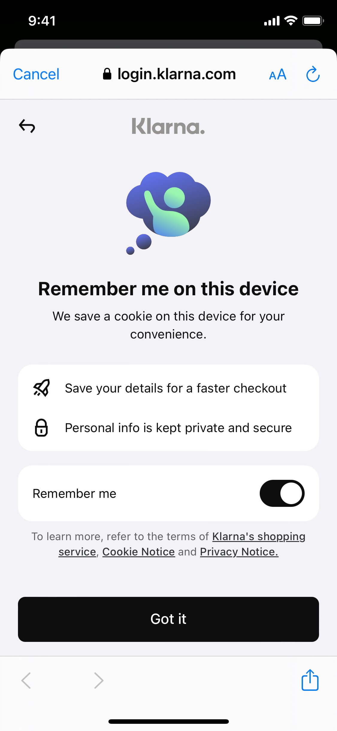 Klarna iOS screen 315