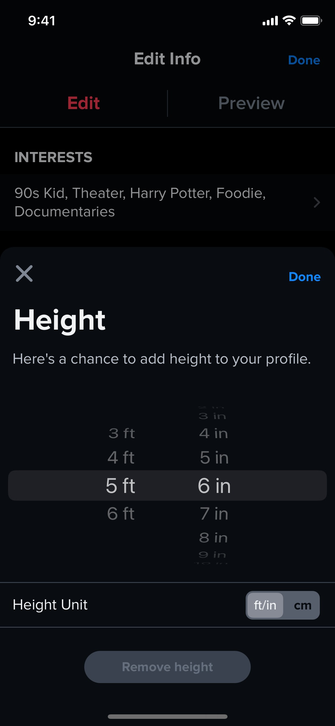 Tinder iOS screen 365