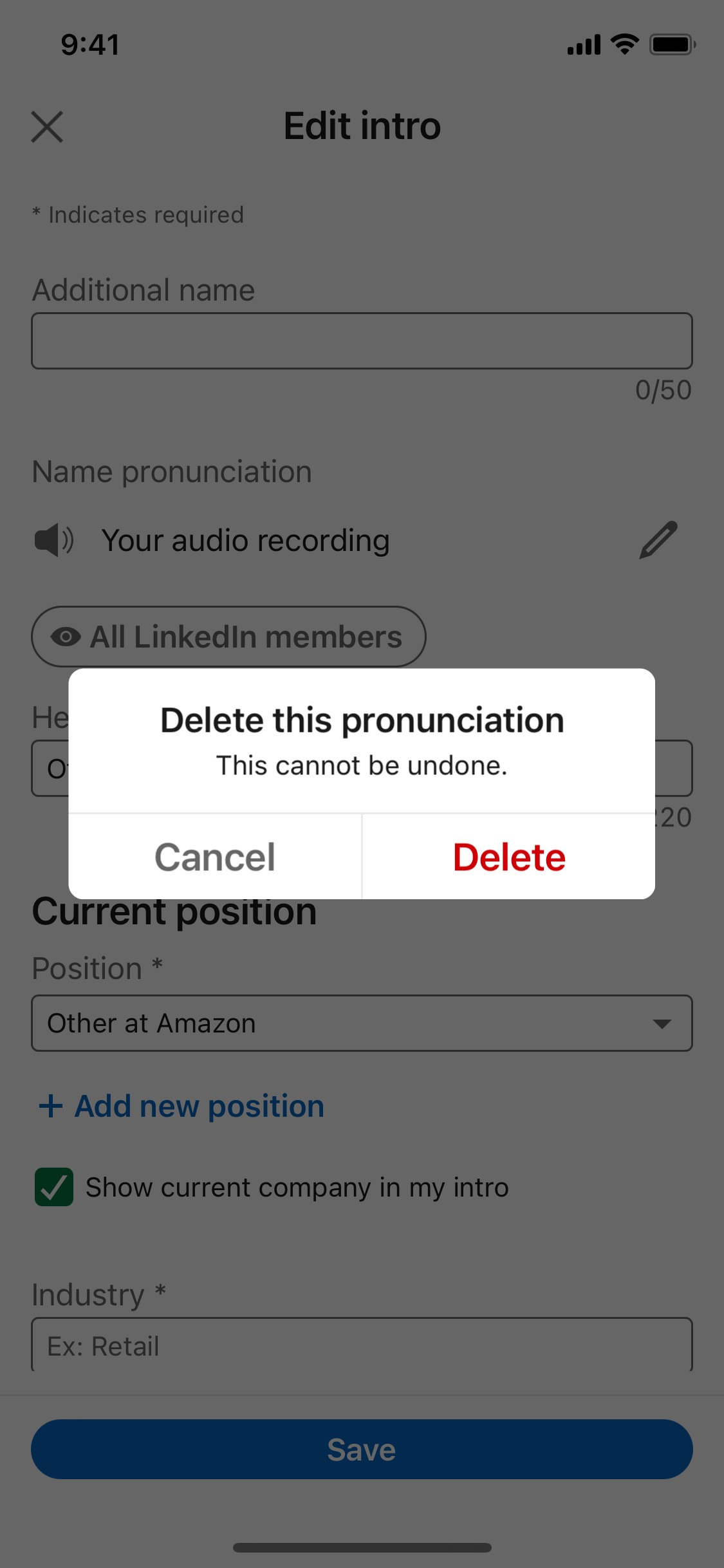 LinkedIn iOS screen 216