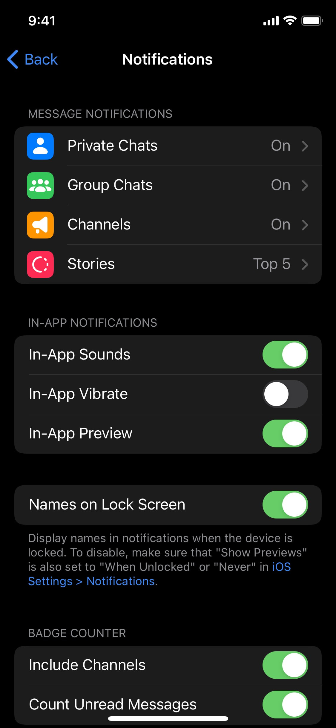 Telegram iOS screen 564