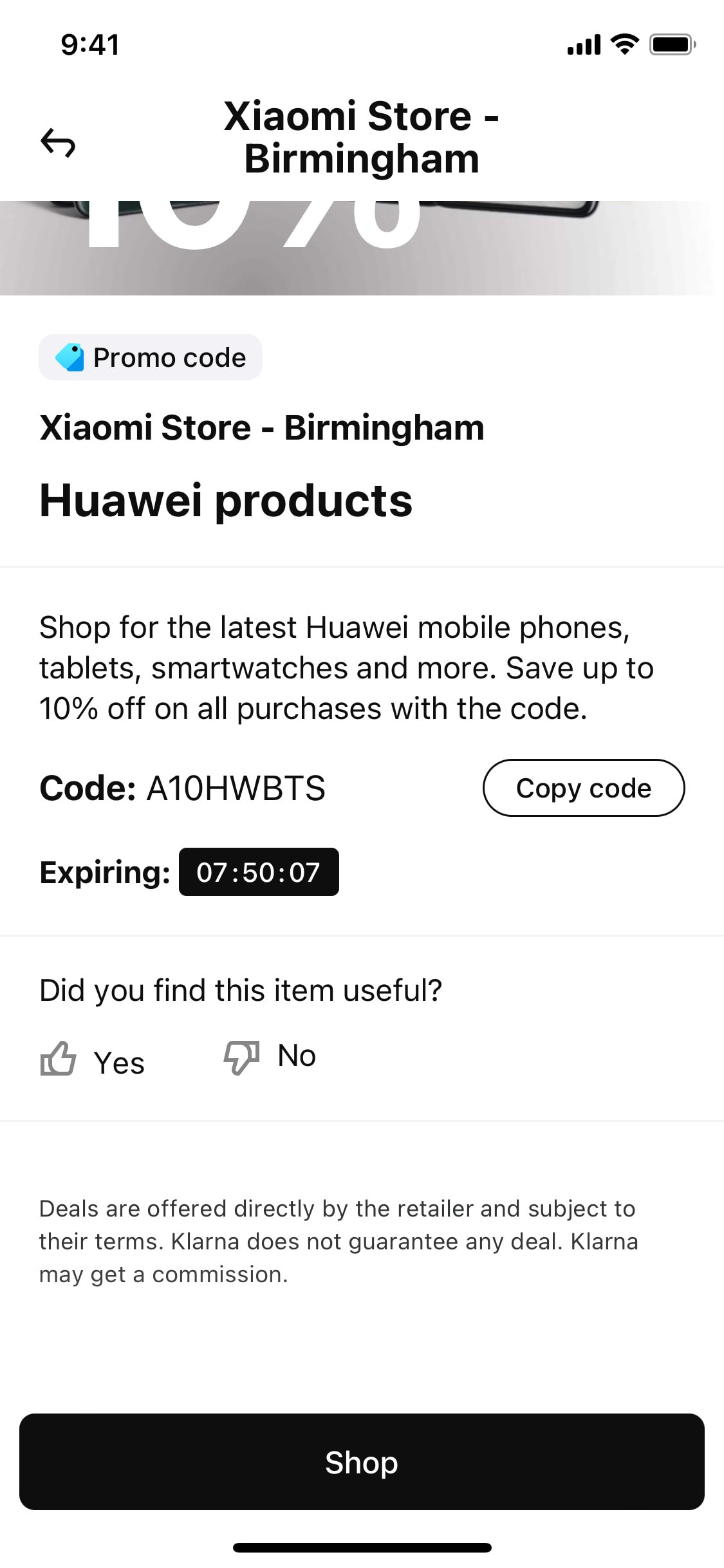 Klarna iOS screen 565