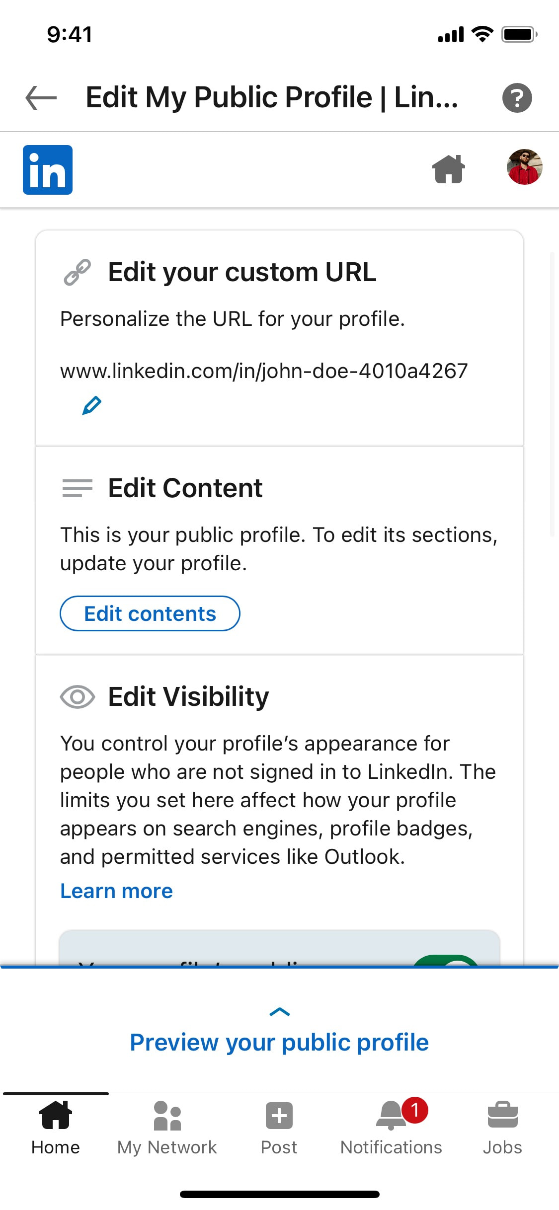 LinkedIn iOS screen 454