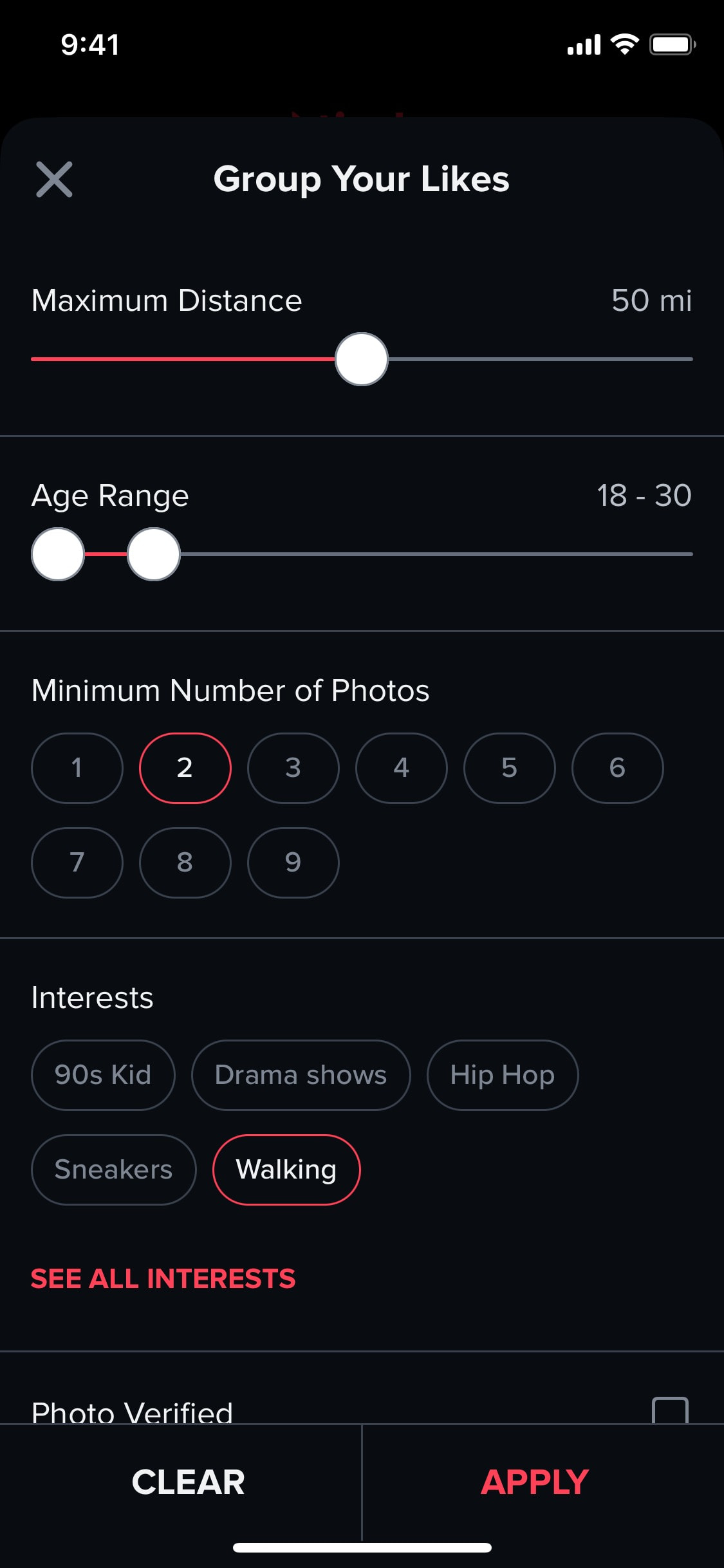 Tinder iOS screen 153