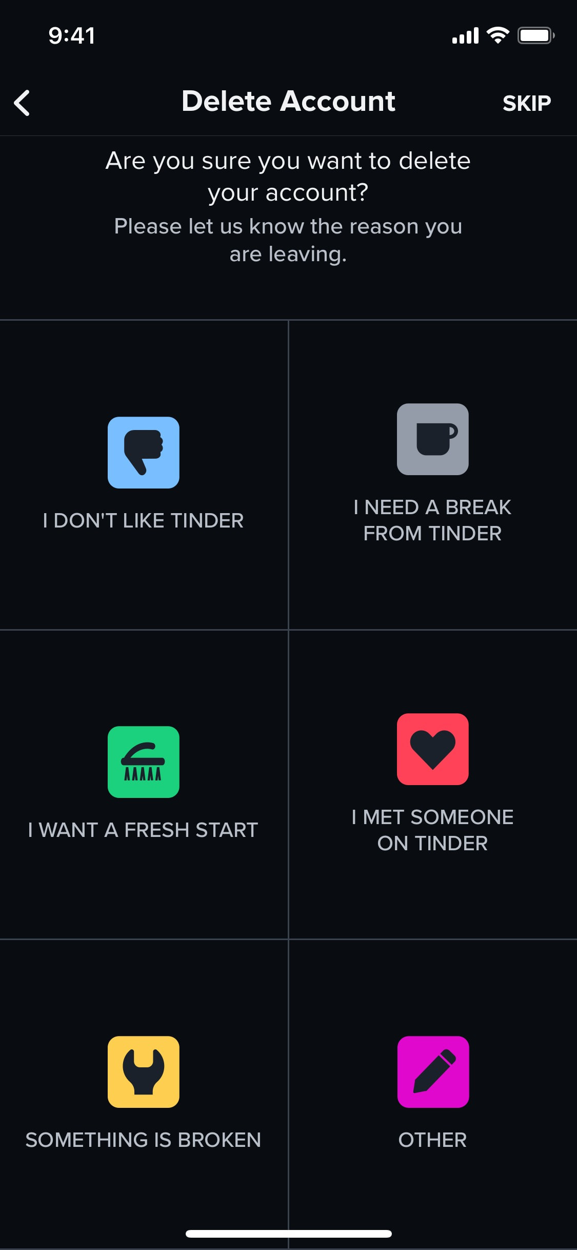 Tinder iOS screen 447