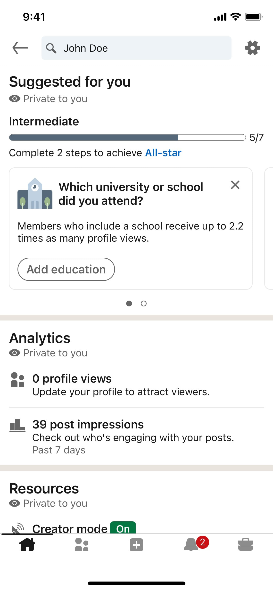 LinkedIn iOS screen 42