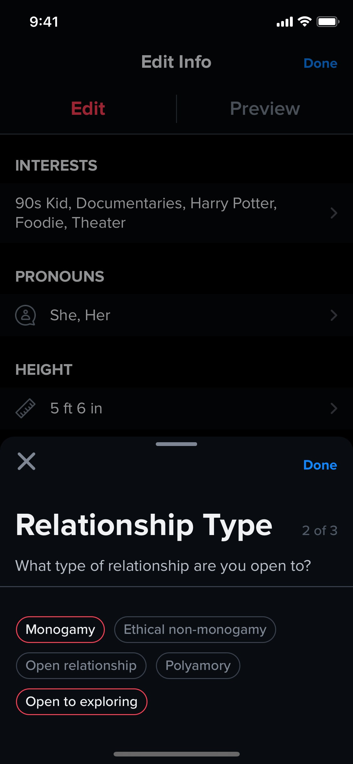 Tinder iOS screen 316