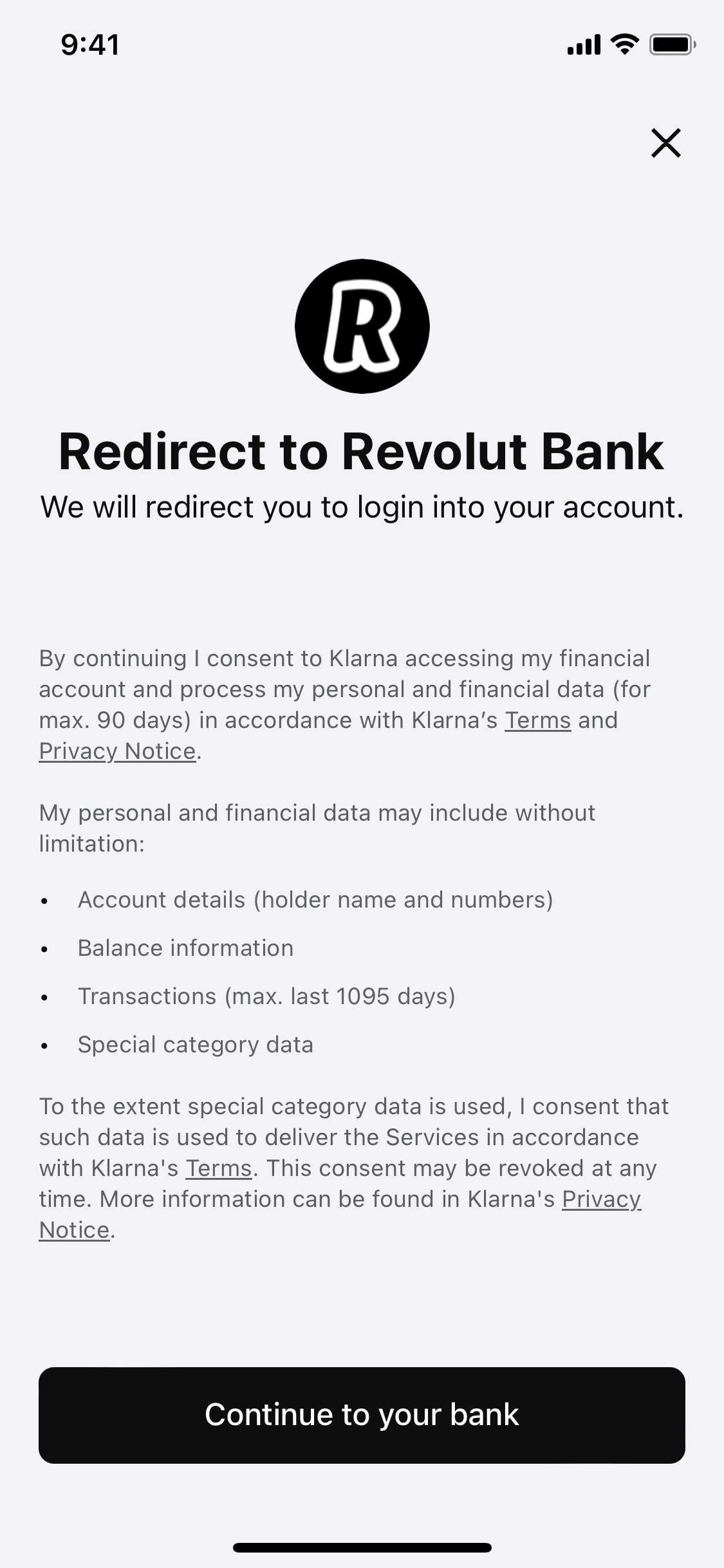 Klarna iOS screen 587
