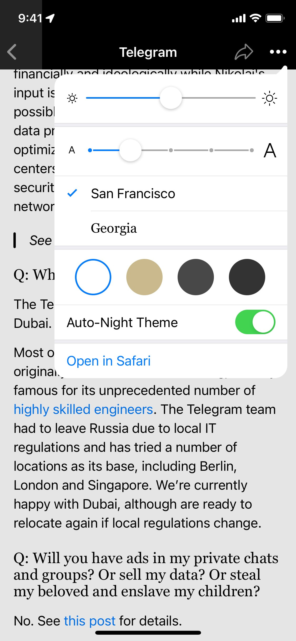 Telegram iOS screen 390