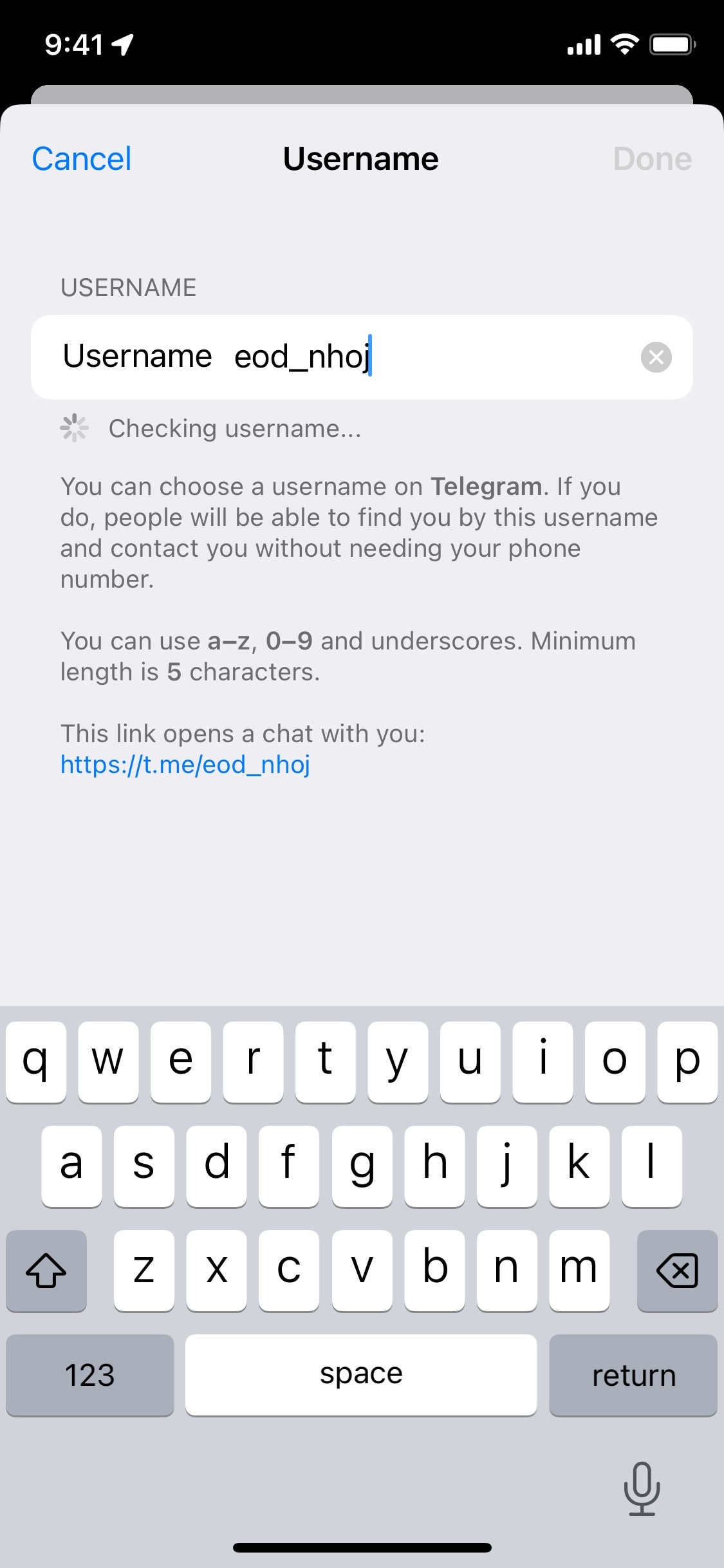 Telegram iOS screen 425