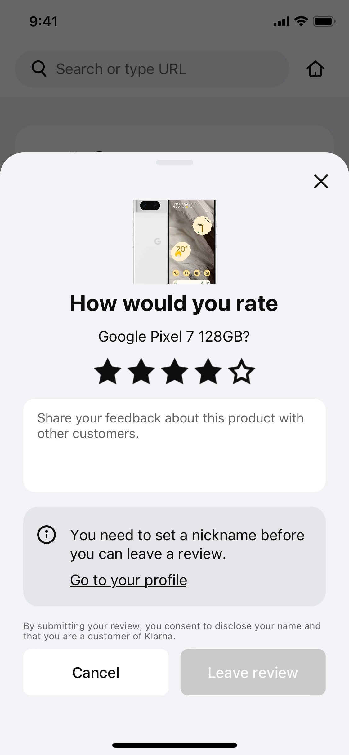 Klarna iOS screen 143