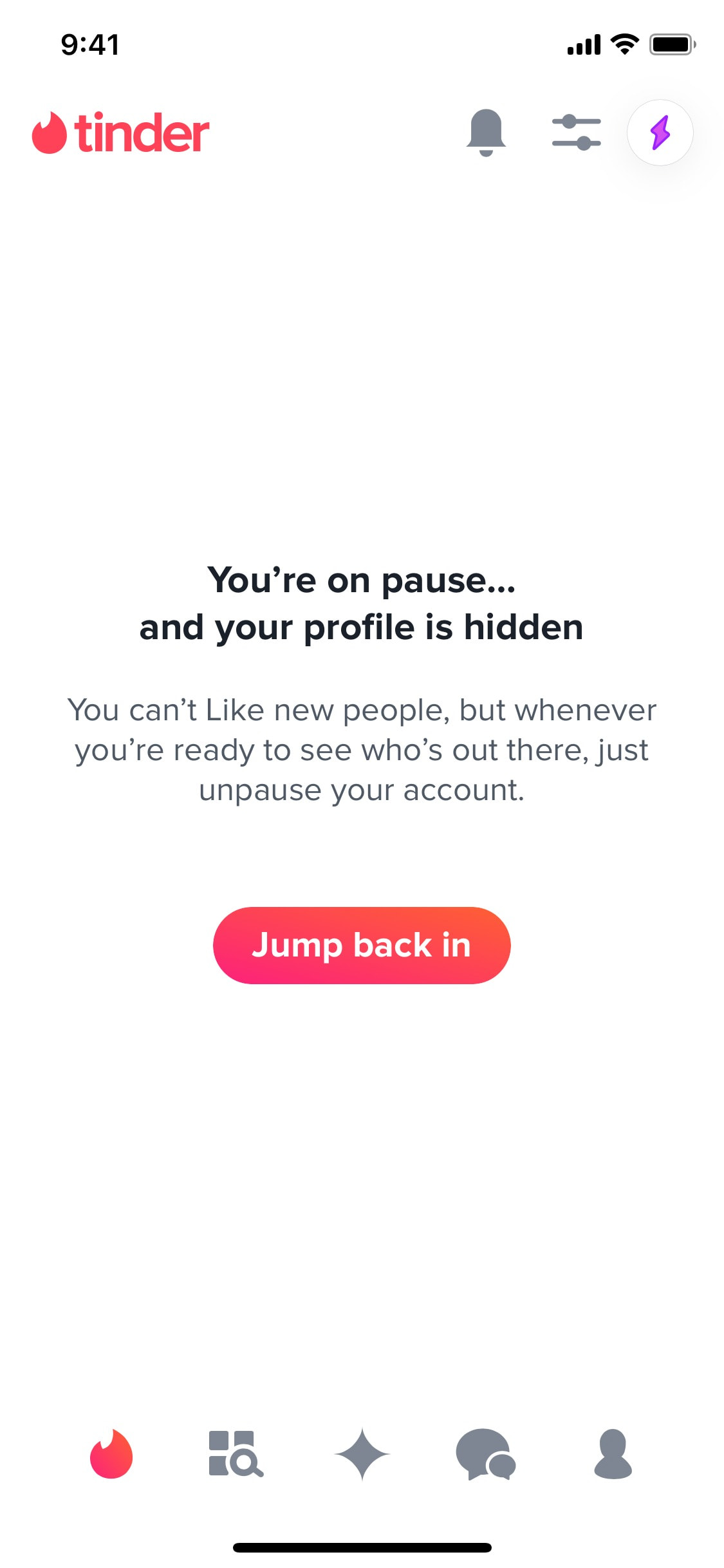 Tinder iOS screen 407