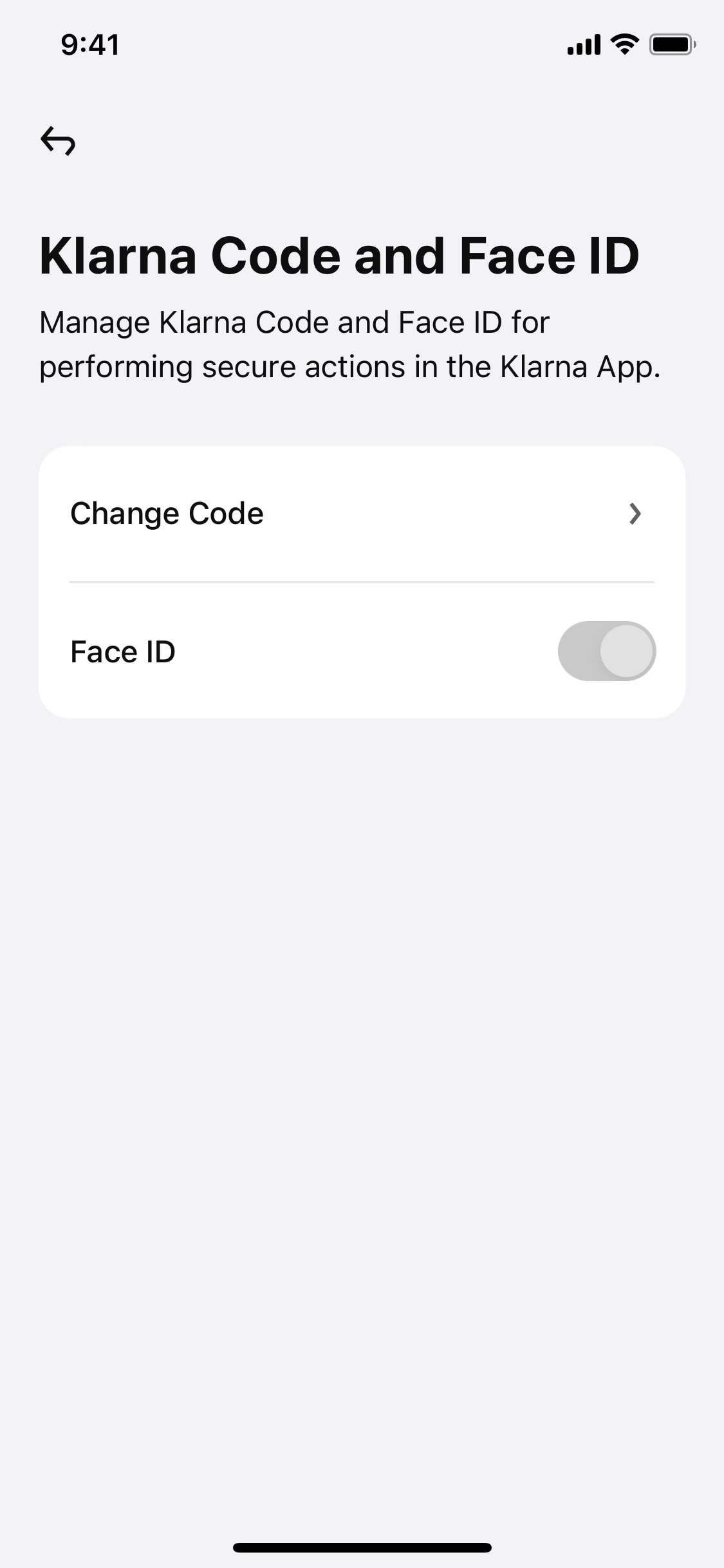 Klarna iOS screen 301