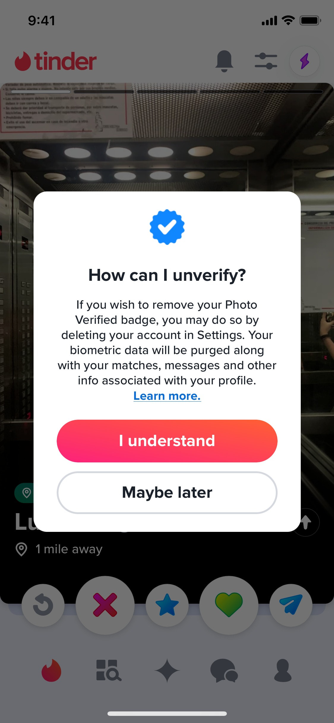 Tinder iOS screen 477
