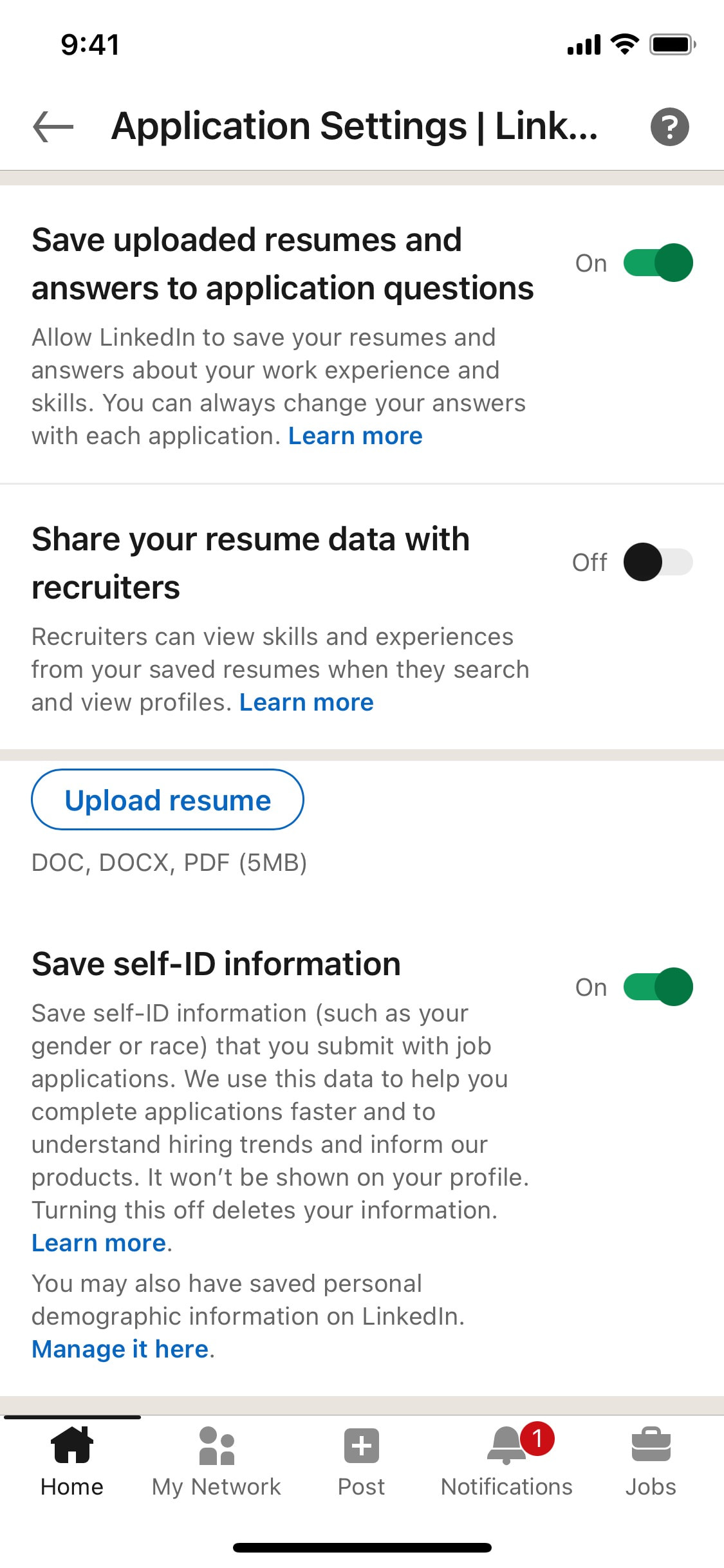 LinkedIn iOS screen 521