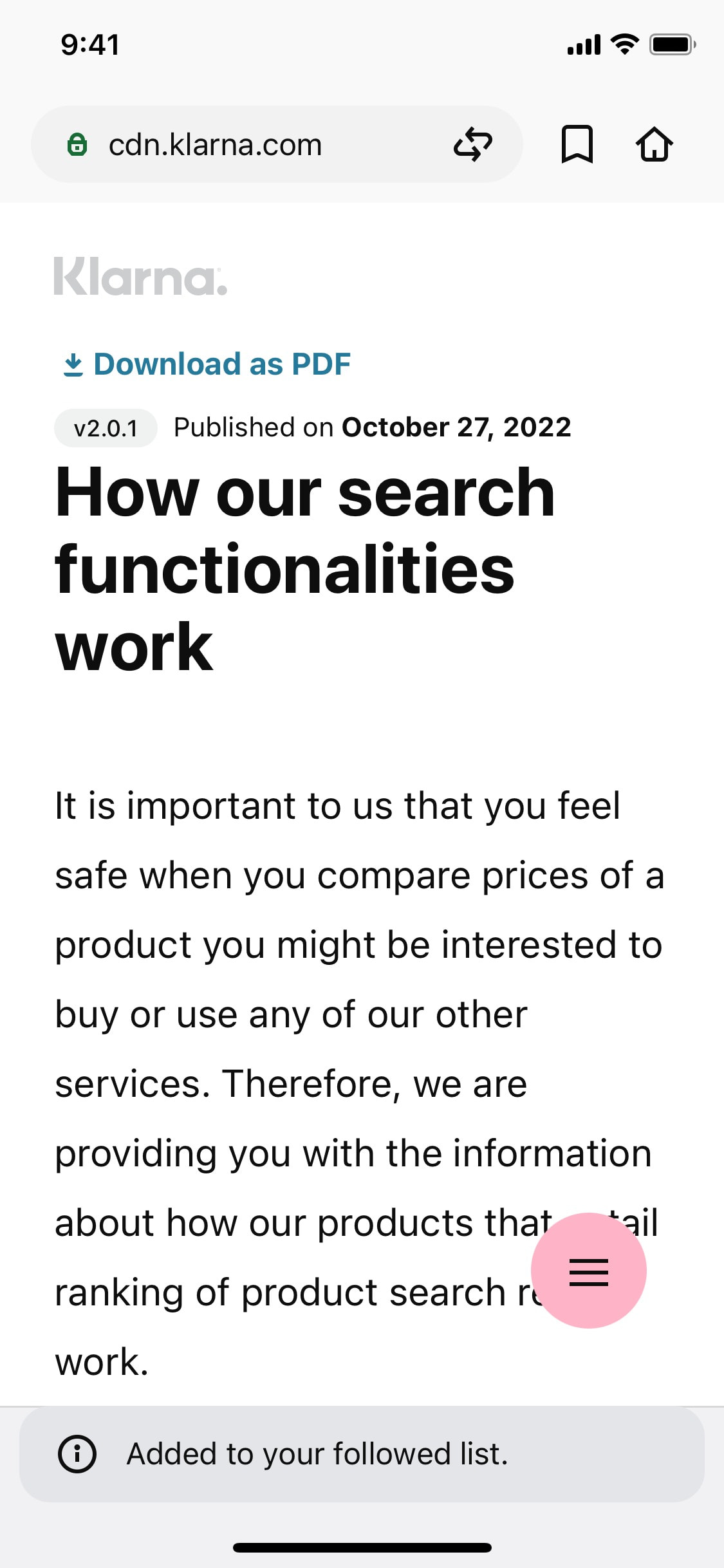 Klarna iOS screen 575
