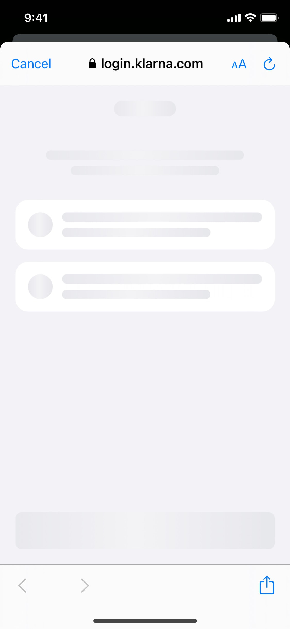 Klarna iOS screen 501