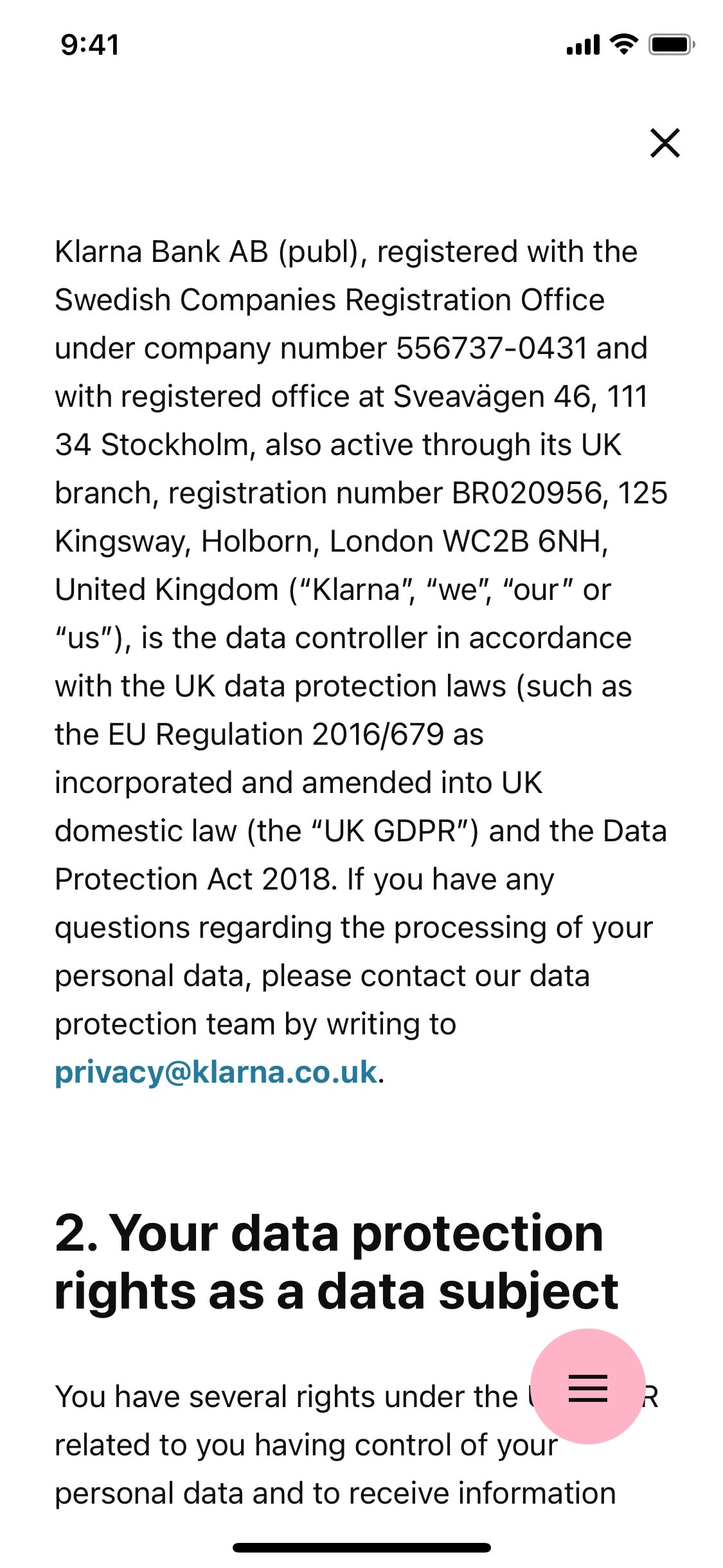Klarna iOS screen 191