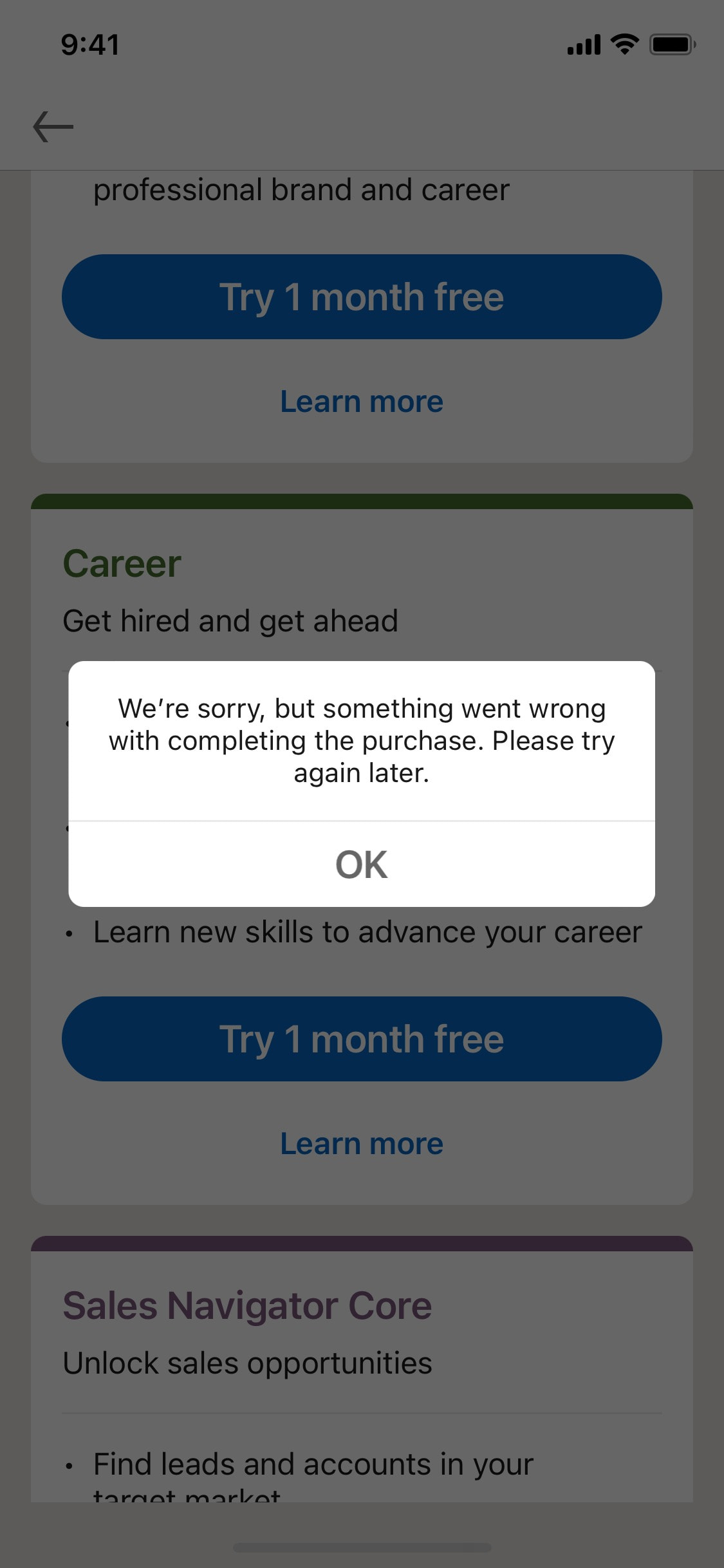 LinkedIn iOS screen 413