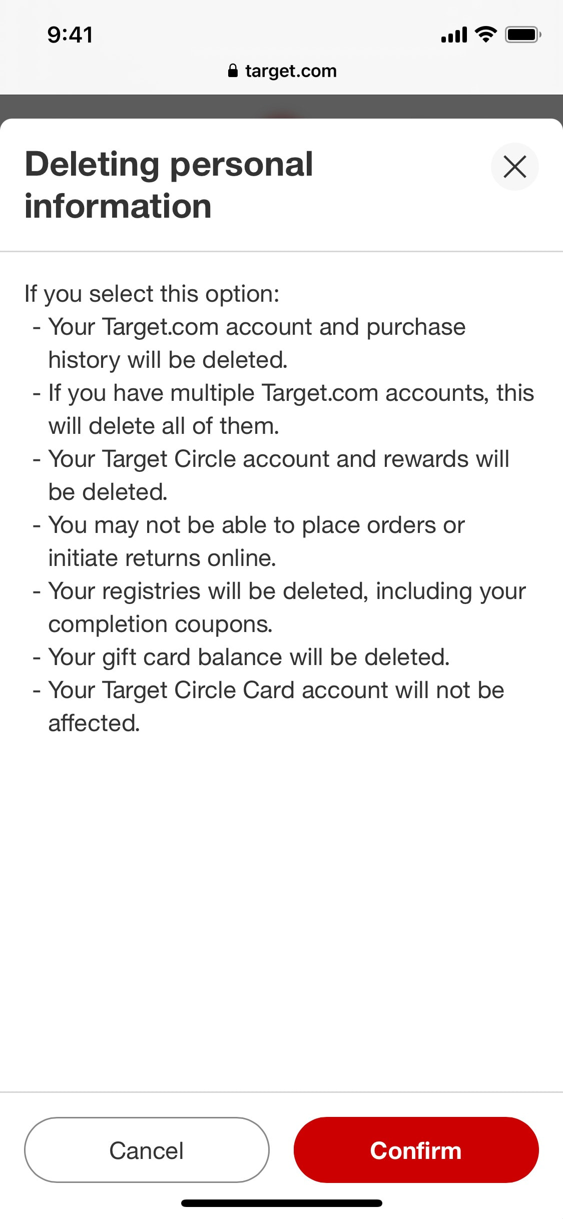 Target iOS screen 501