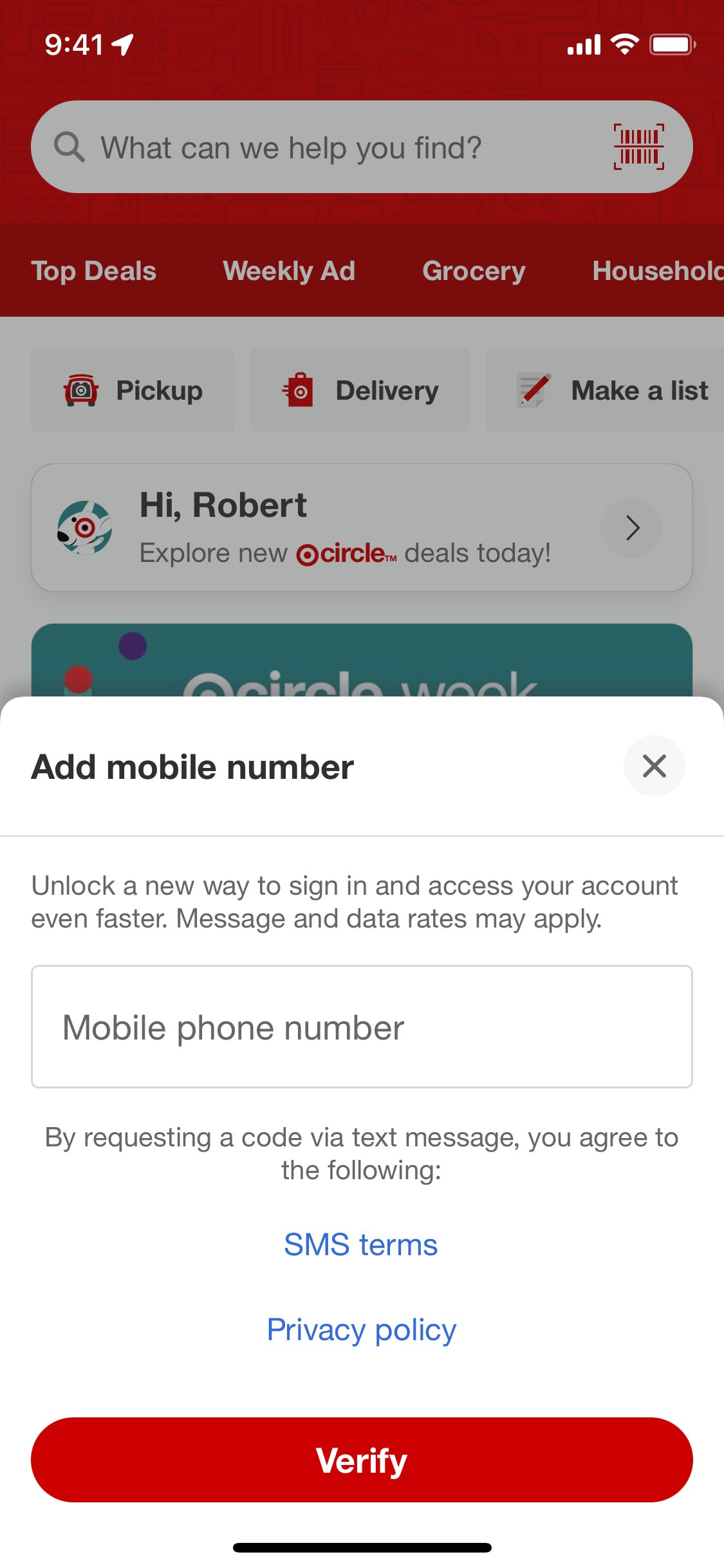 Target iOS screen 301