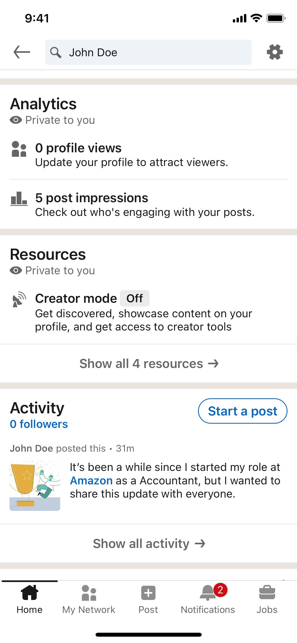 LinkedIn iOS screen 204