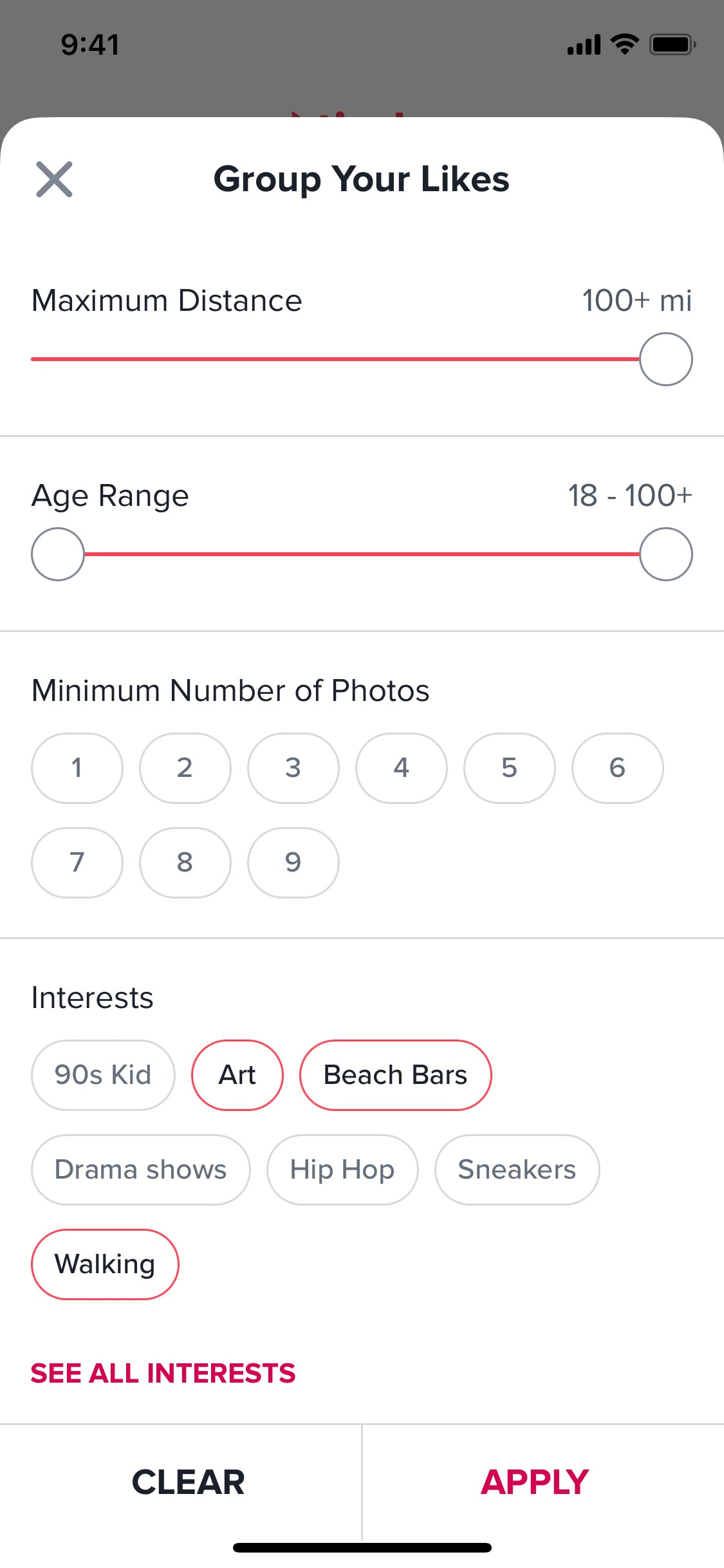 Tinder iOS screen 340