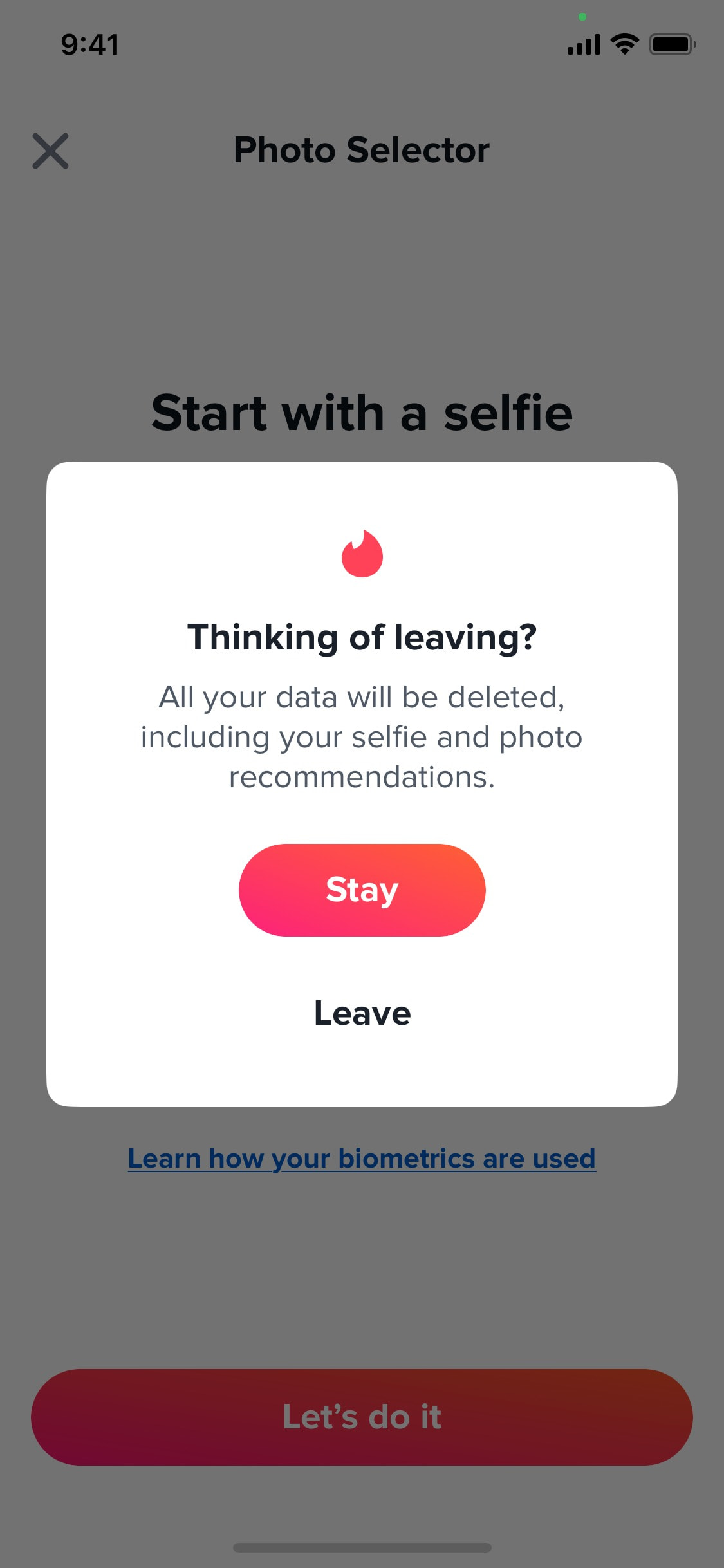 Tinder iOS screen 309