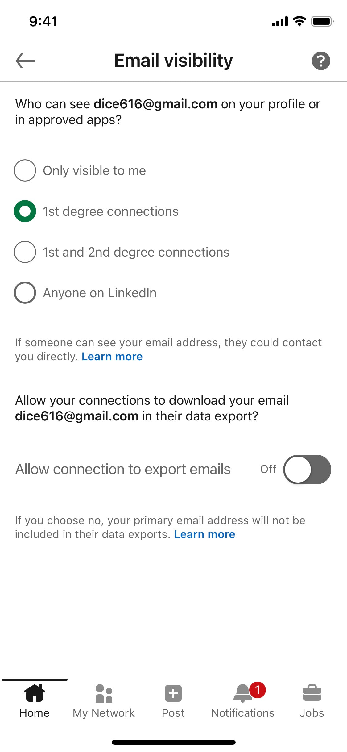 LinkedIn iOS screen 166