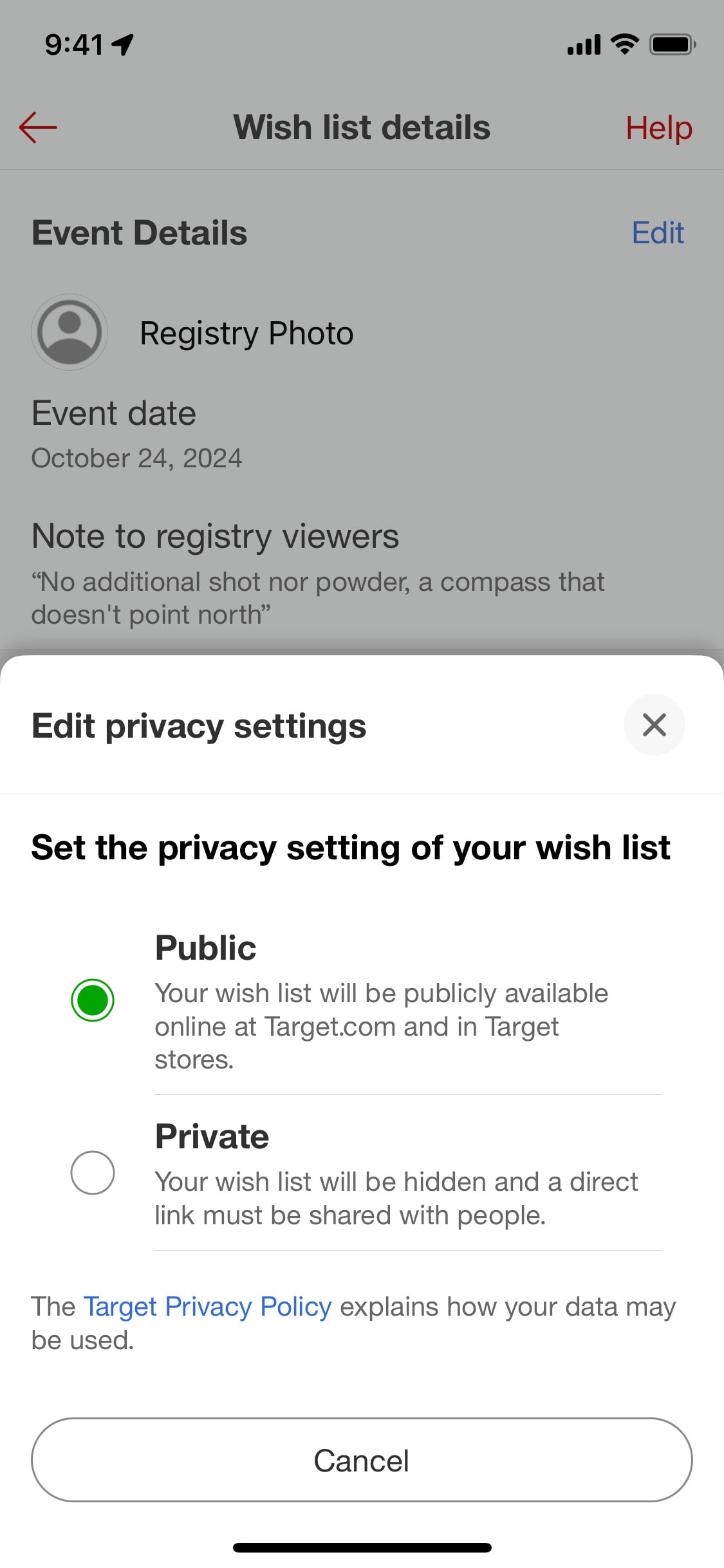 Target iOS screen 205