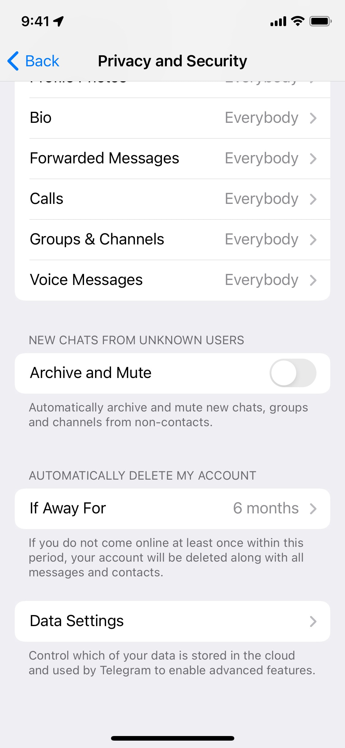 Telegram iOS screen 427
