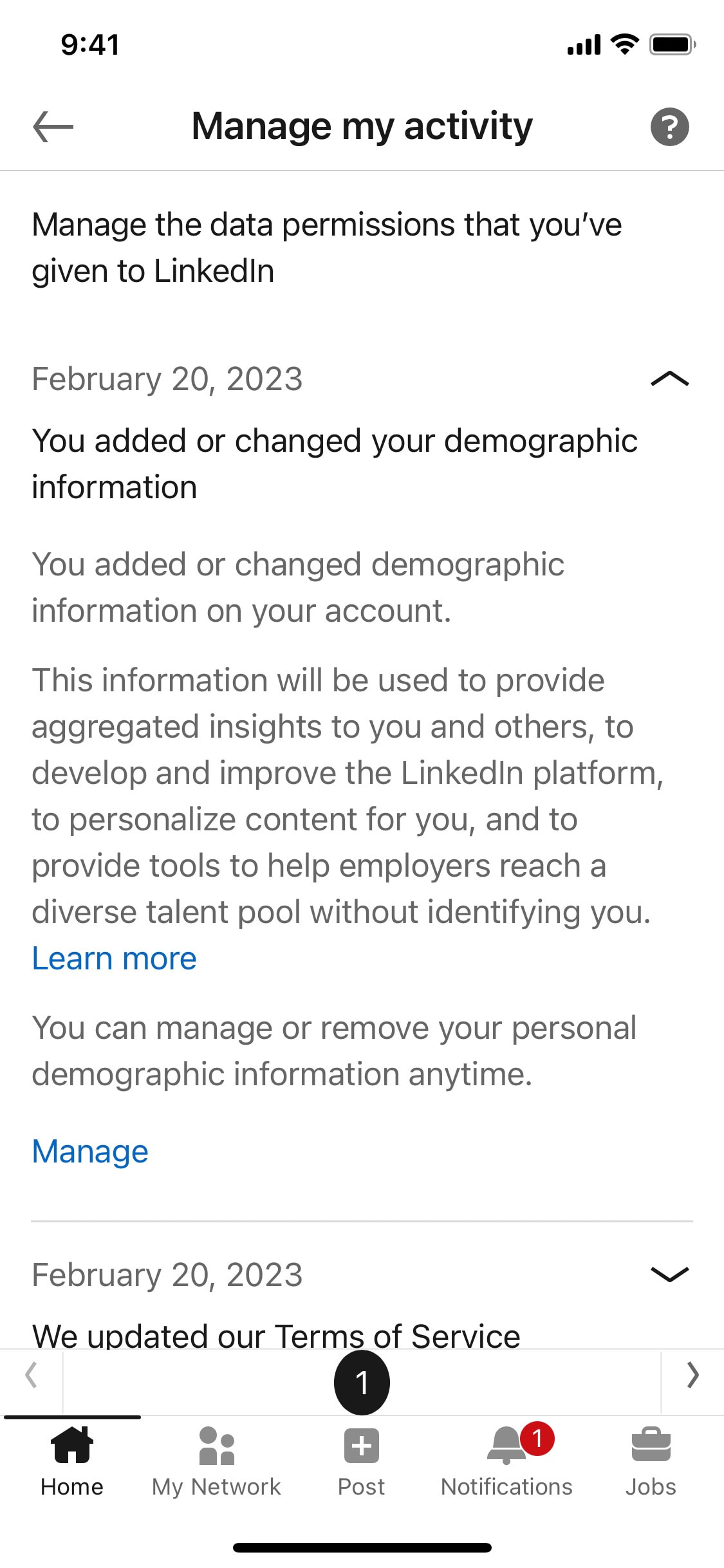 LinkedIn iOS screen 253