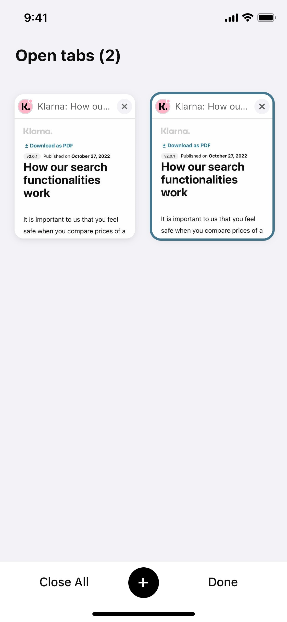 Klarna iOS screen 437