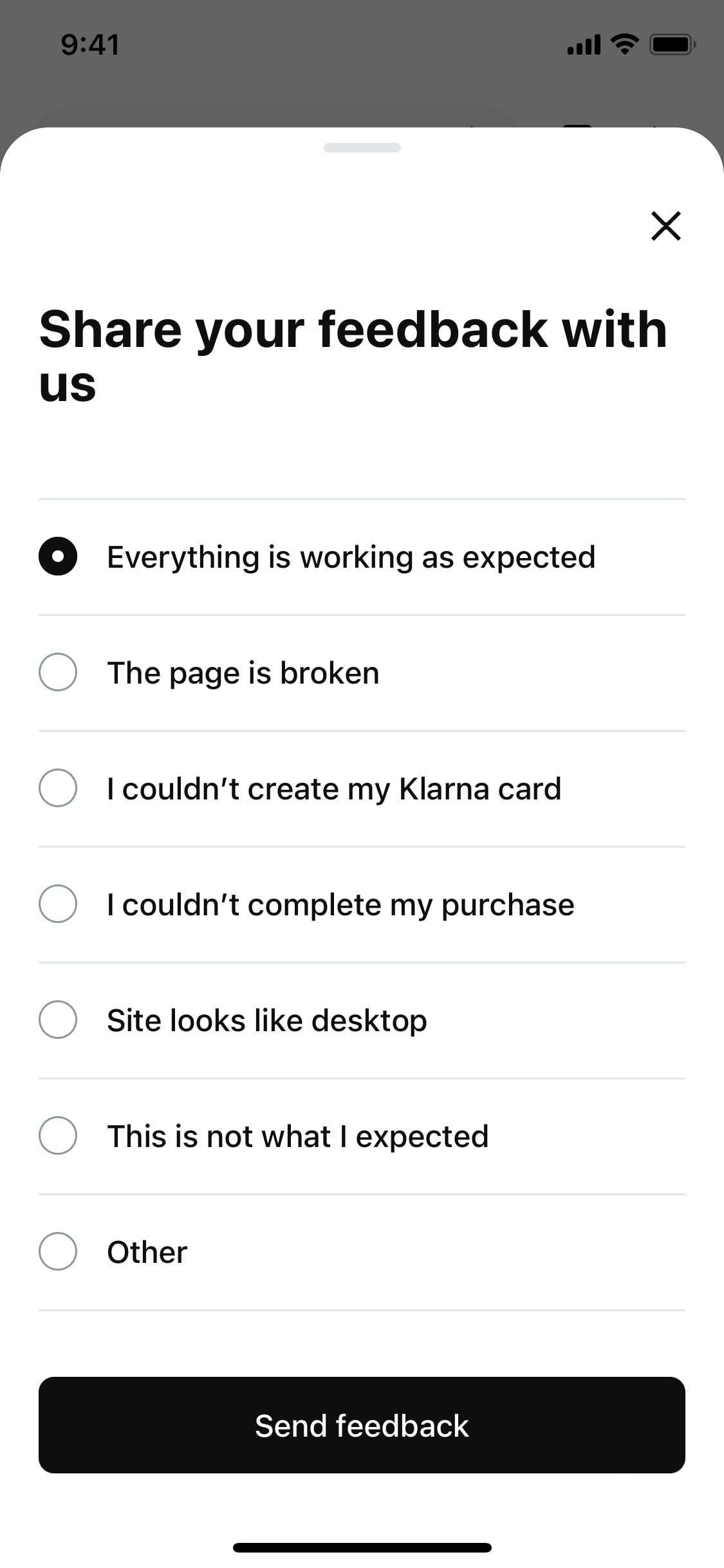 Klarna iOS screen 534