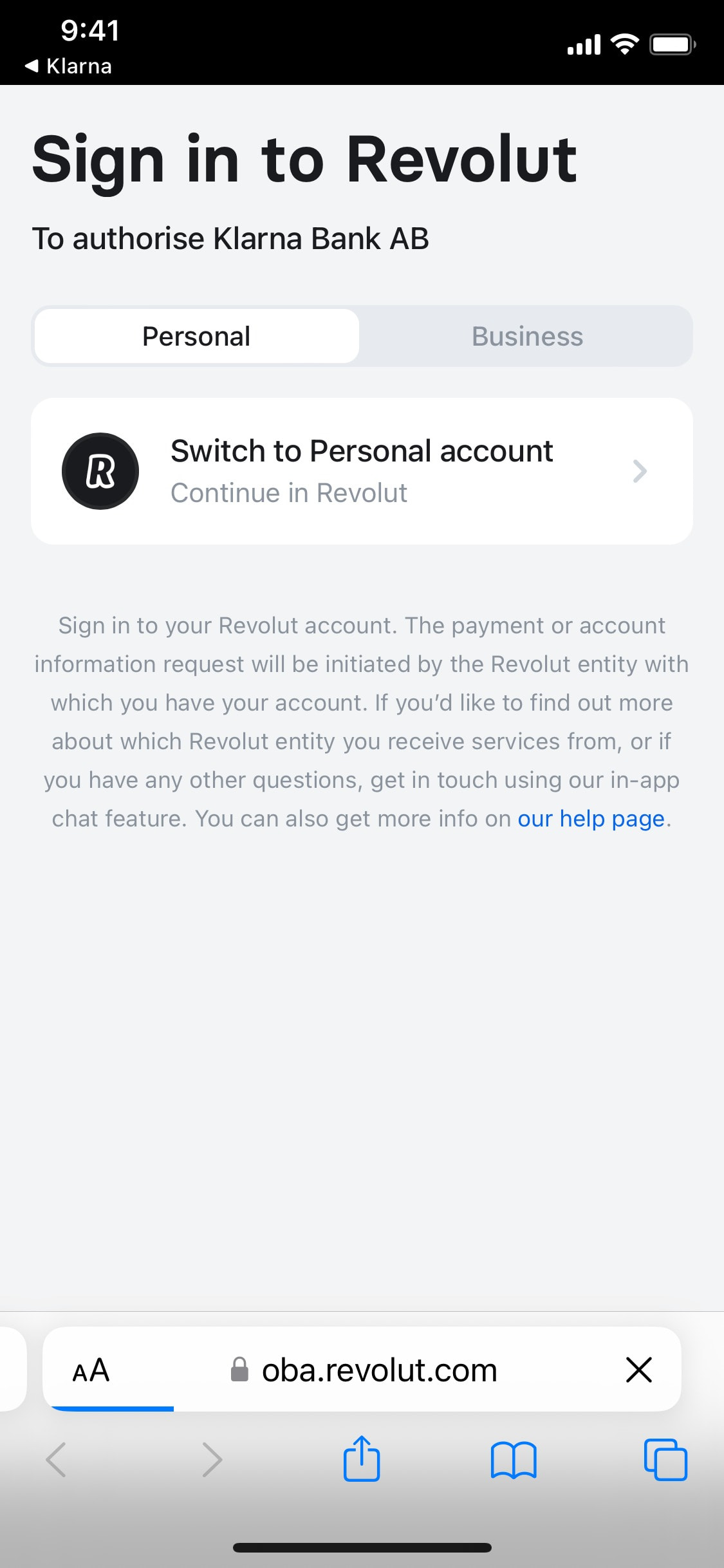 Klarna iOS screen 465