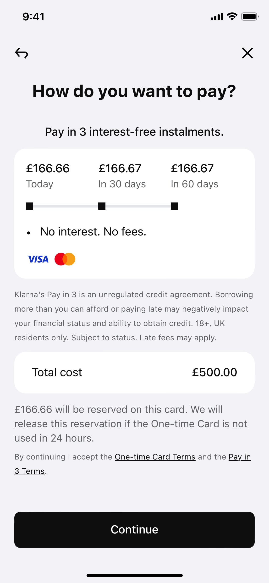 Klarna iOS screen 431