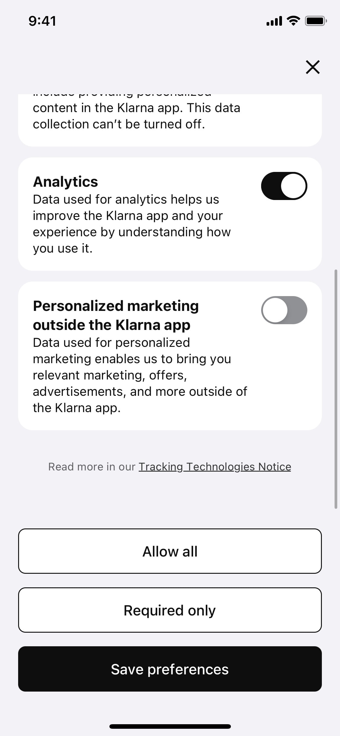 Klarna iOS screen 570
