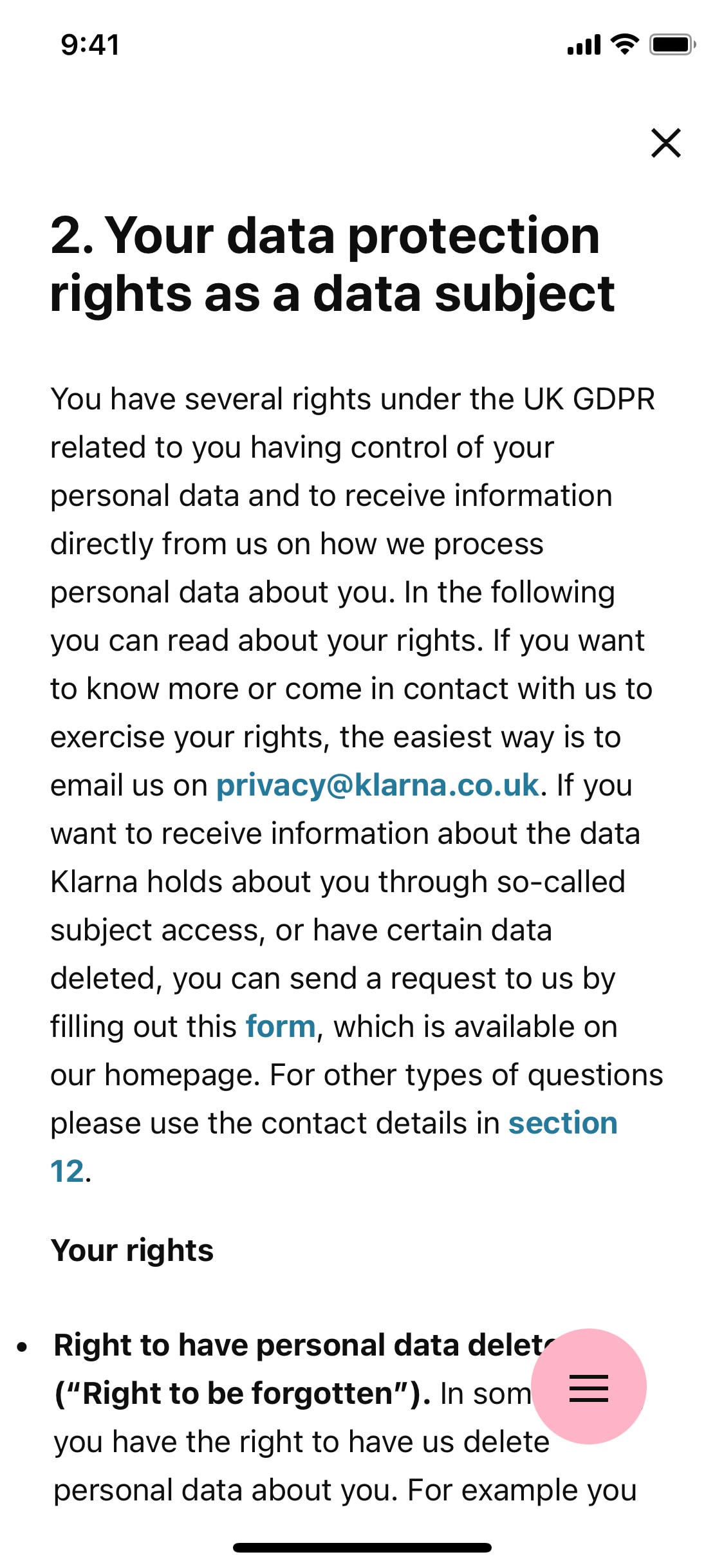 Klarna iOS screen 208