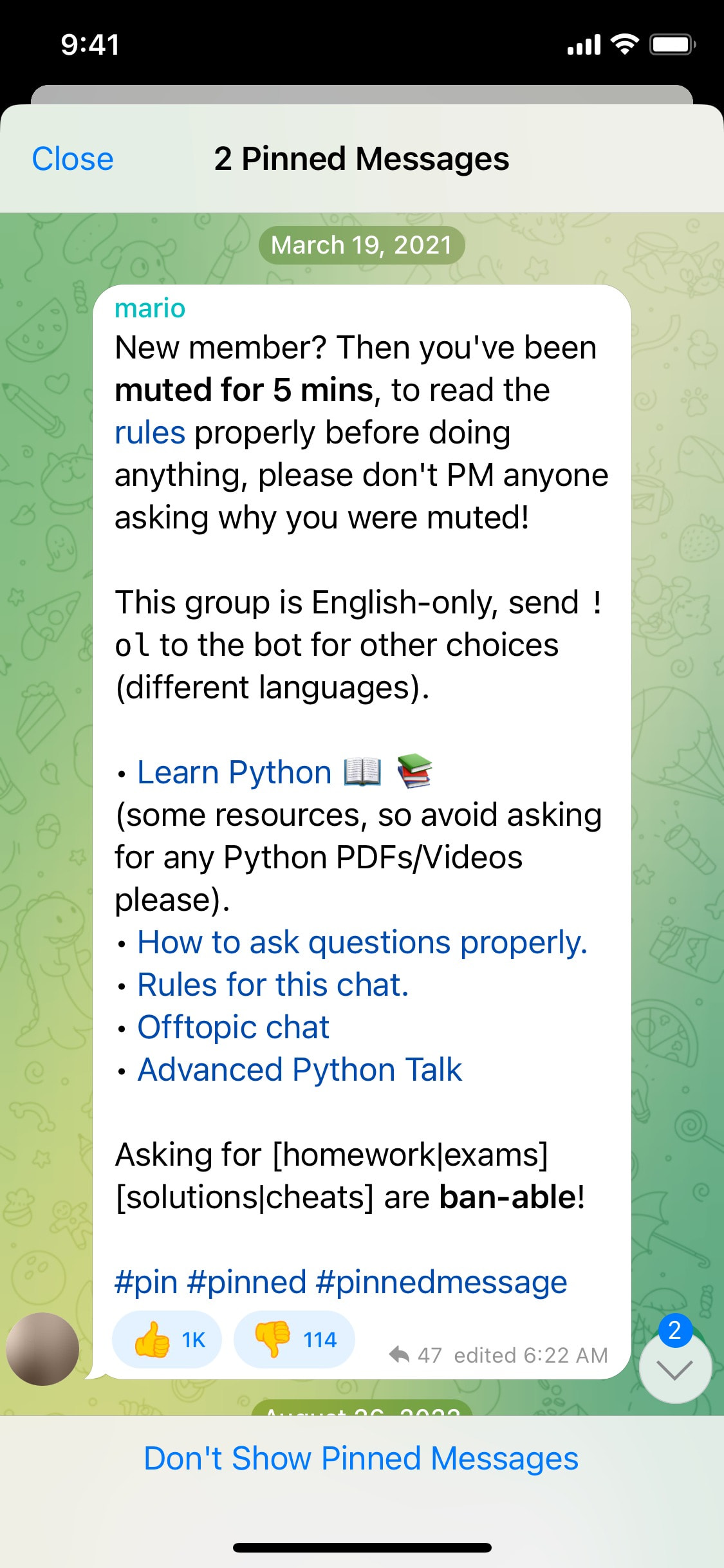 Telegram iOS screen 808