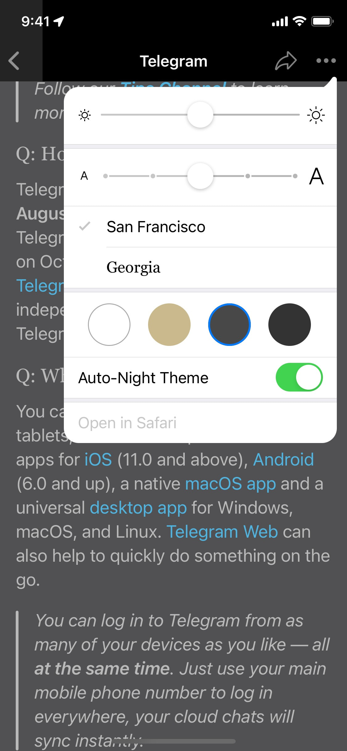 Telegram iOS screen 229
