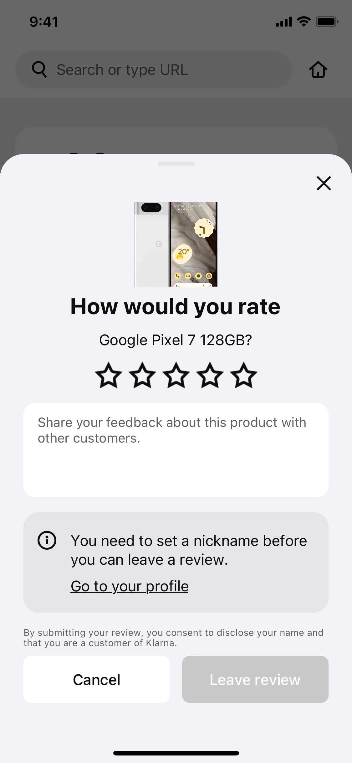 Klarna iOS screen 531