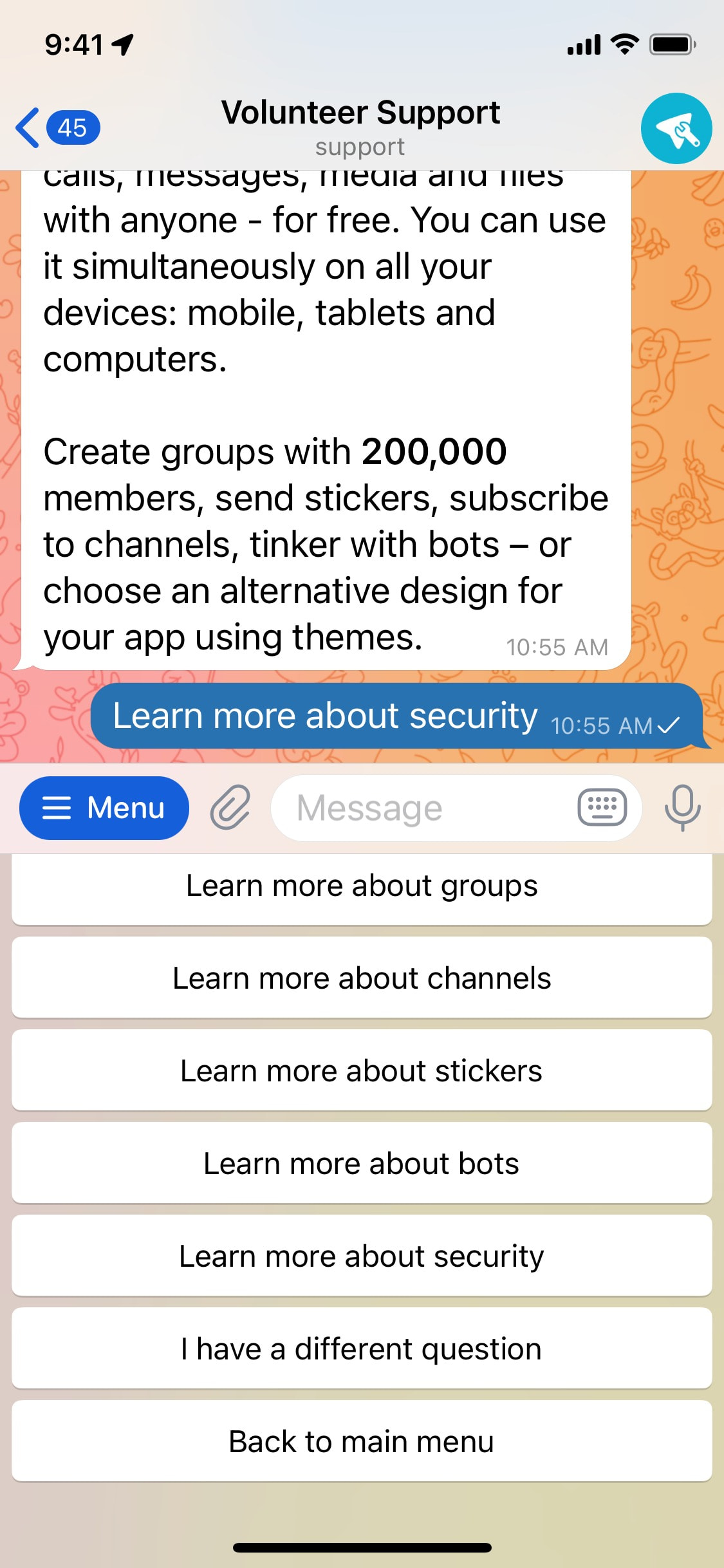 Telegram iOS screen 827